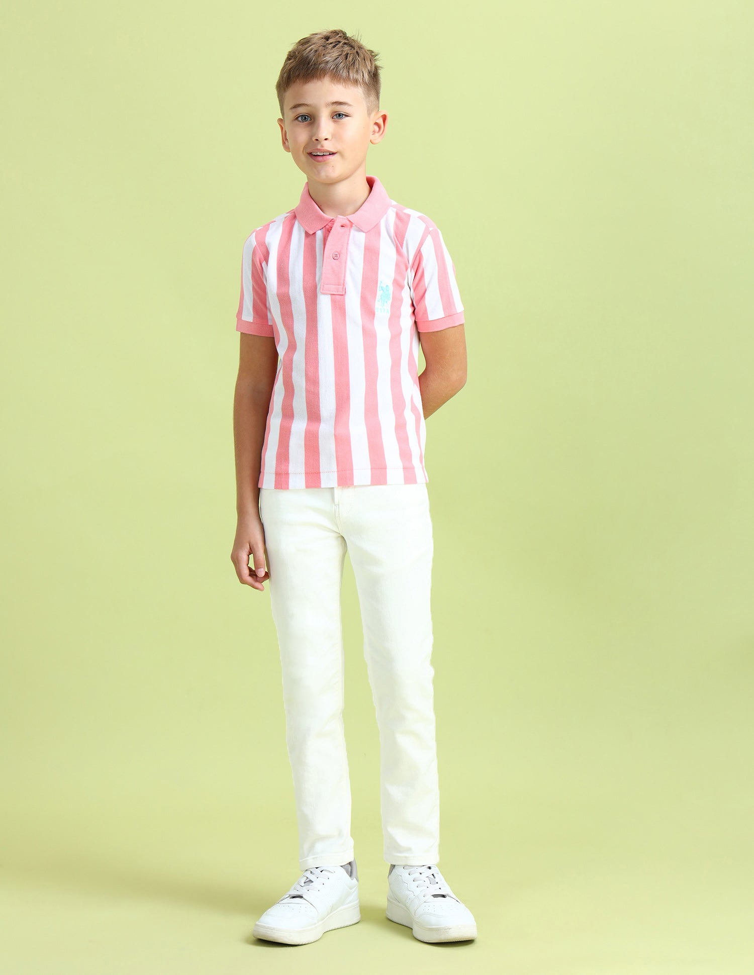 Boys Vertical Striped Regular Fit Polo Shirts Light Pink - U.S. POLO ASSN. | Large