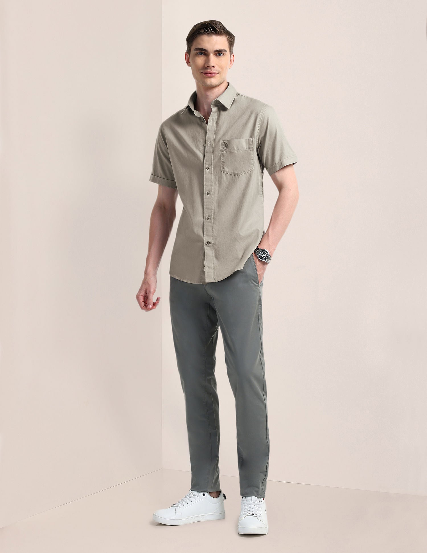 Tailored Fit Premium Cotton Shirt Grey - U.S. Polo Assn. India | Large