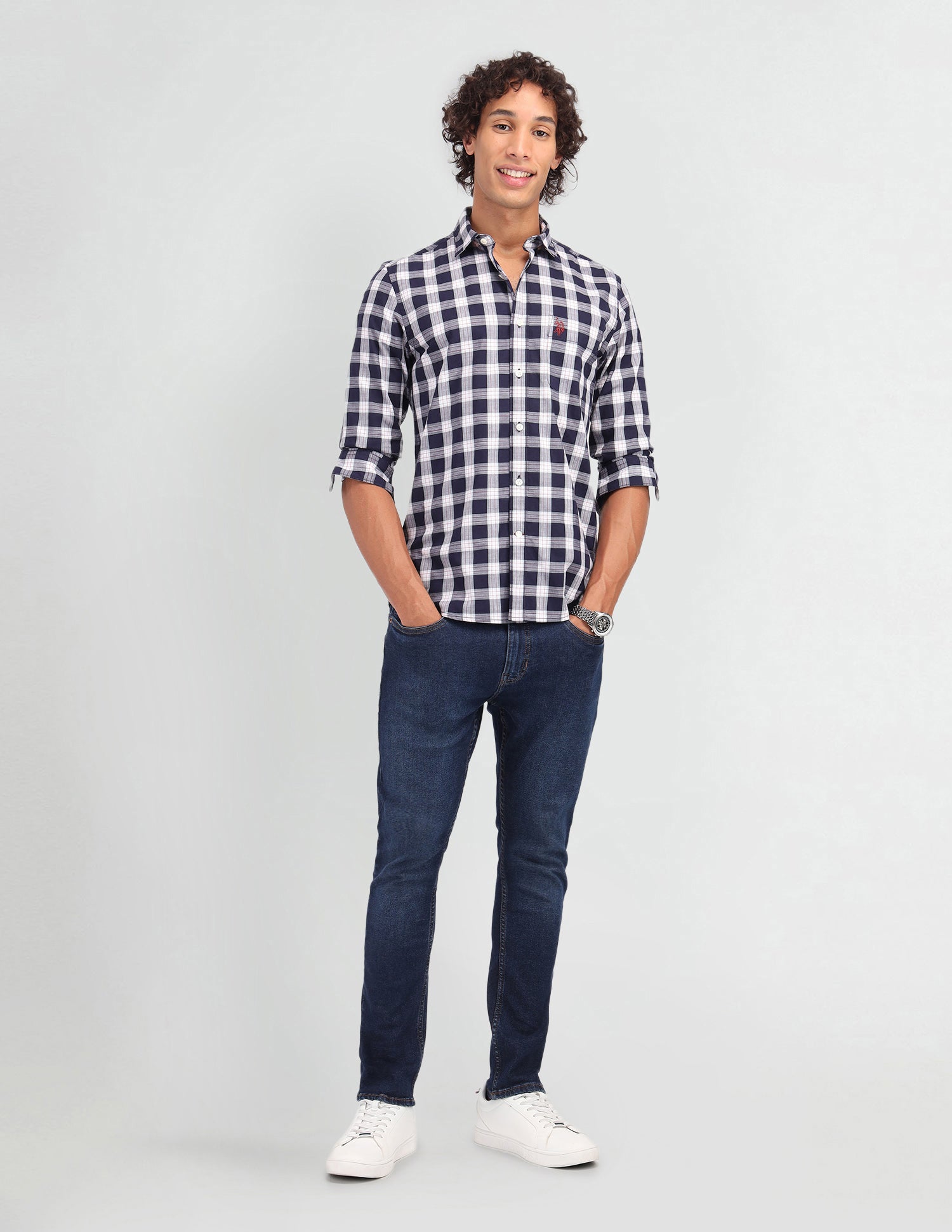 Plaid Checked Poplin Shirt Navy - U.S. Polo Assn. India | Large