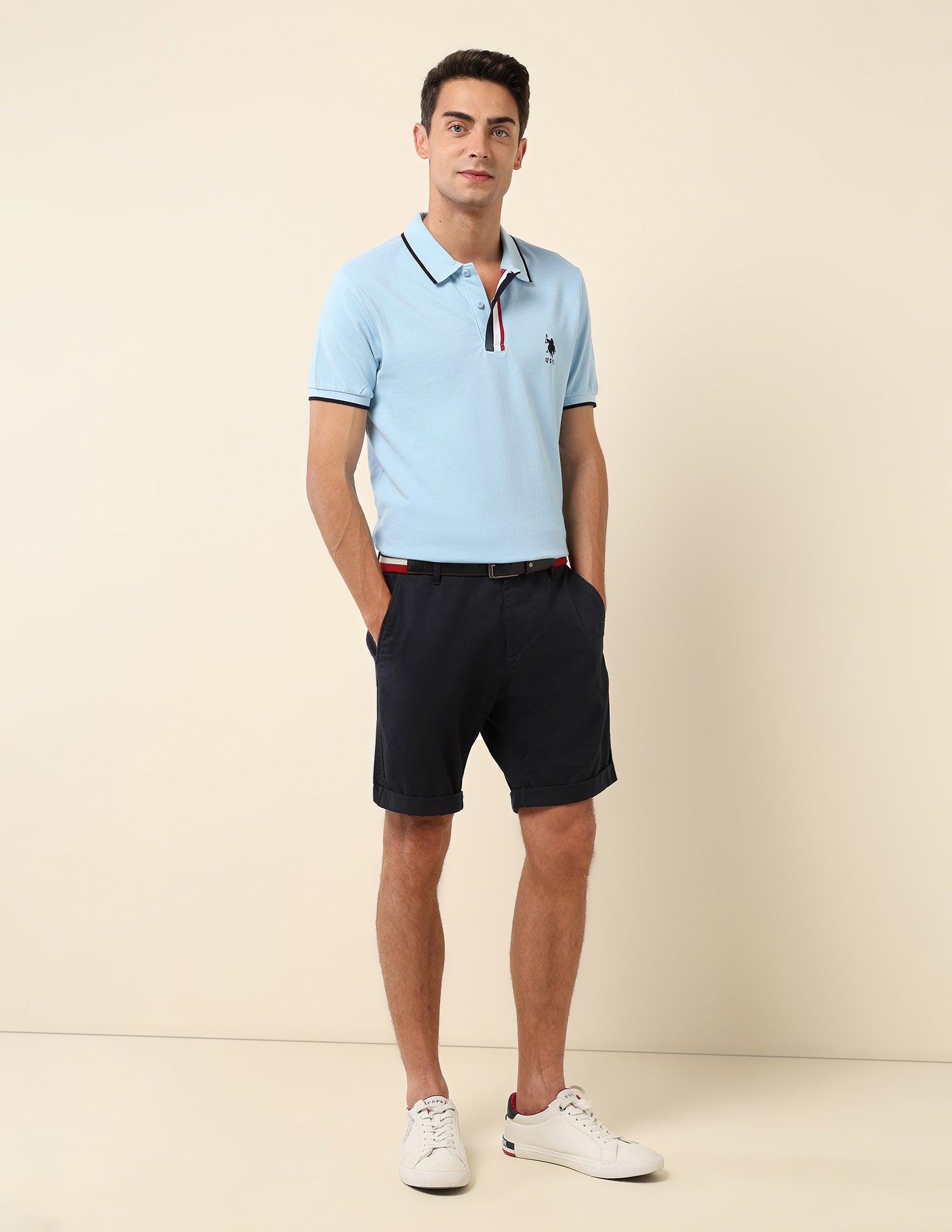 Slim Fit Solid Polo Shirt Light Blue - U.S. Polo Assn. India | Large