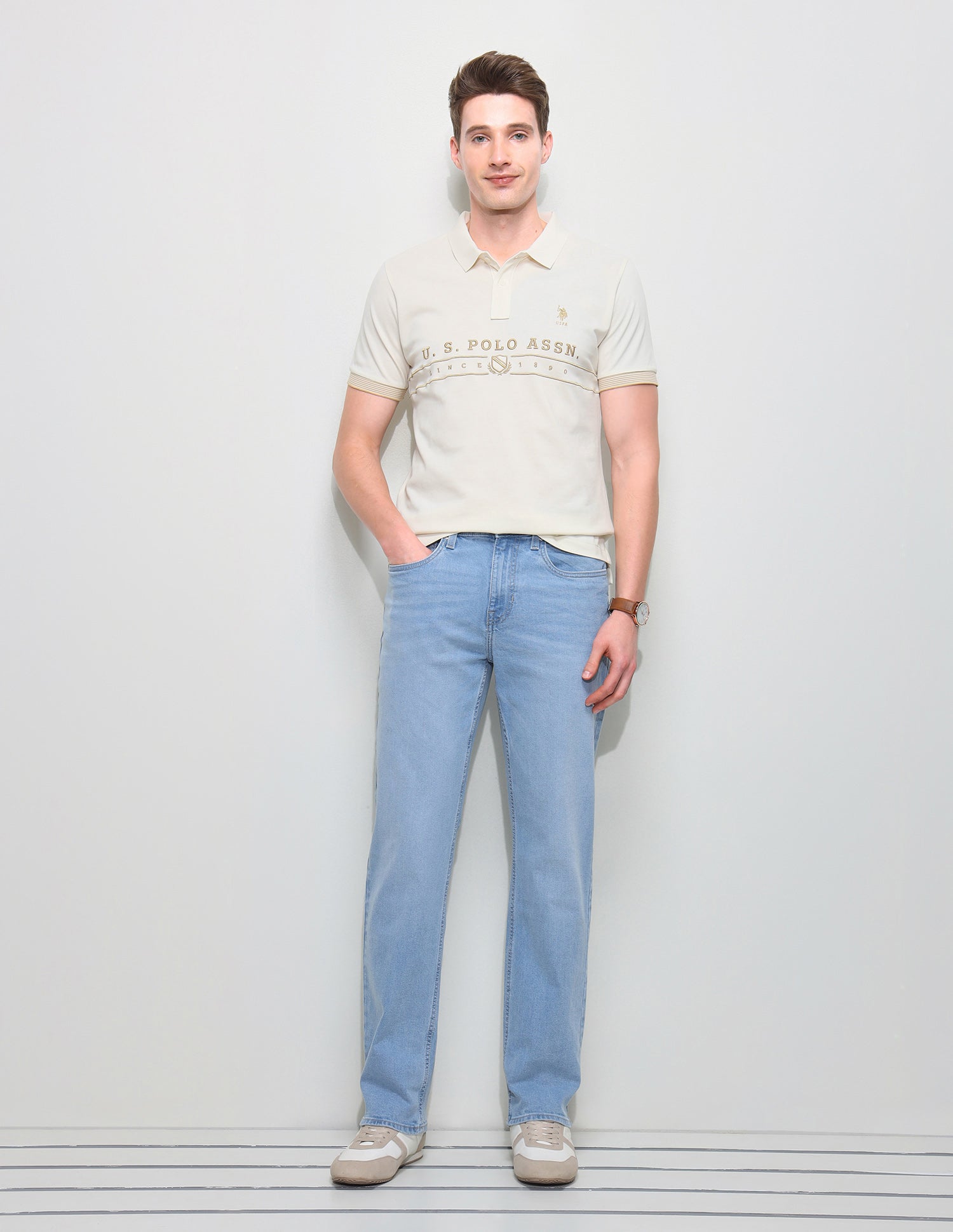 Brand Embroidered Slim Fit Polo Shirt Beige - U.S. Polo Assn. India | Large