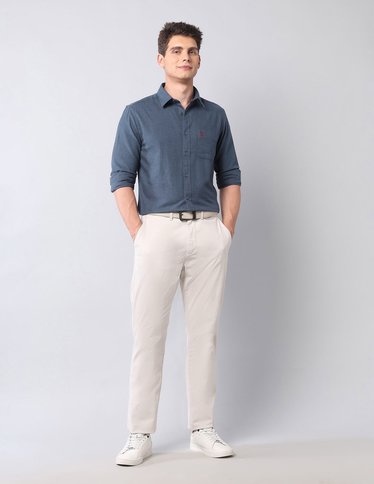 Regular Fit Pure Cotton Shirt Dark Blue - U.S. Polo Assn. India | Large