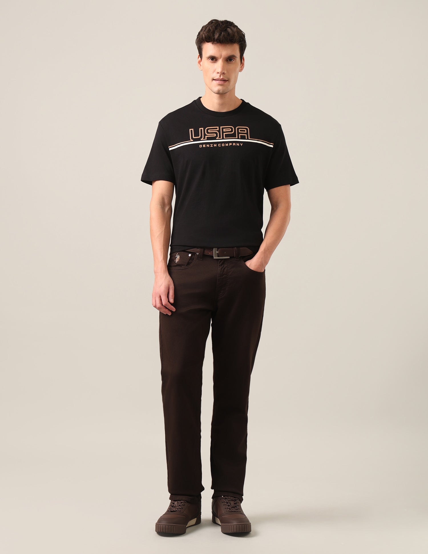 Brand Printed Regular Fit T-Shirt Black - U.S. Polo Assn. India | Large