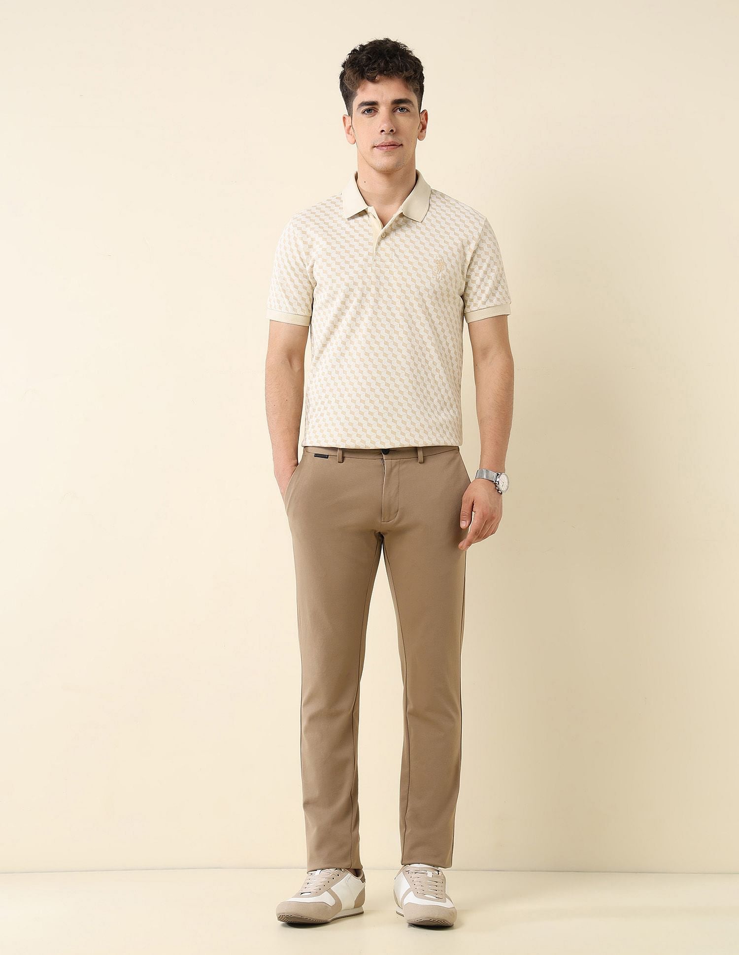 All-Over Printed Slim Fit Polo Shirt Beige - U.S. Polo Assn. India | Large