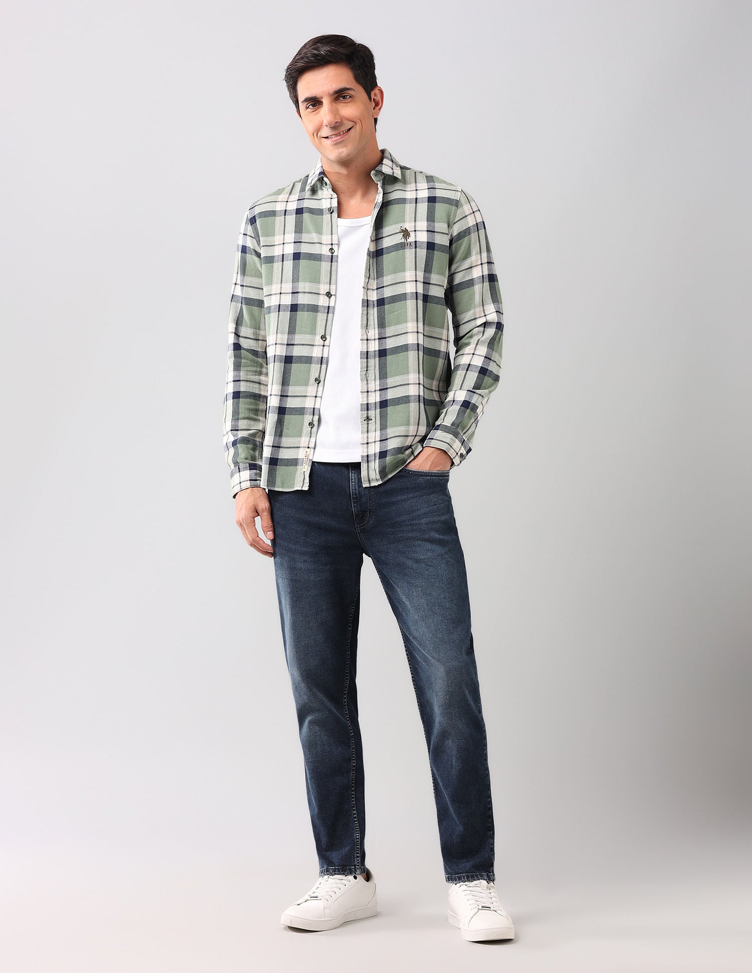 Regular Fit Checked Shirt Light Olive - U.S. POLO ASSN. | Large