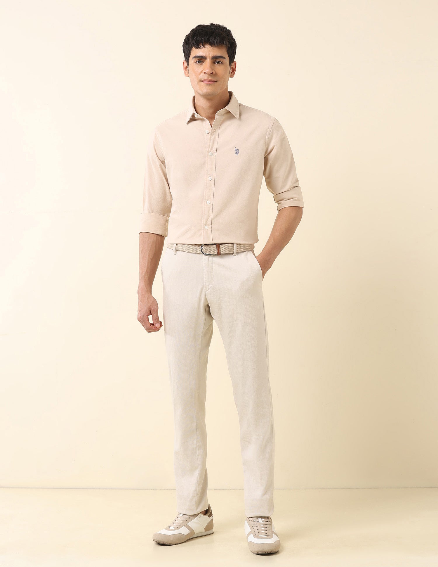 Tailored Fit Pure Cotton Oxford Shirt Beige - U.S. Polo Assn. India | Large