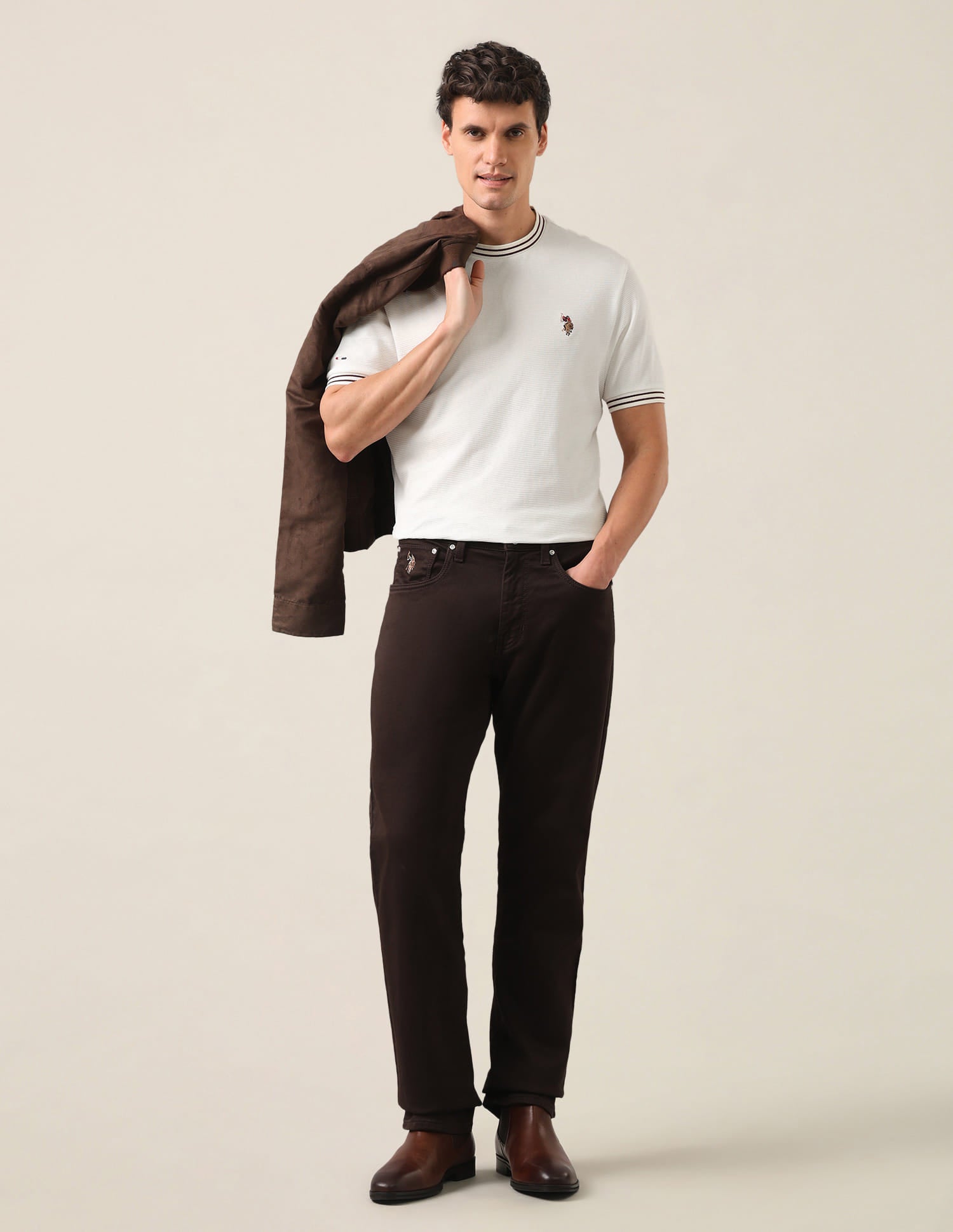 Solid Slim Fit T-Shirt Ivory - U.S. Polo Assn. India | Large