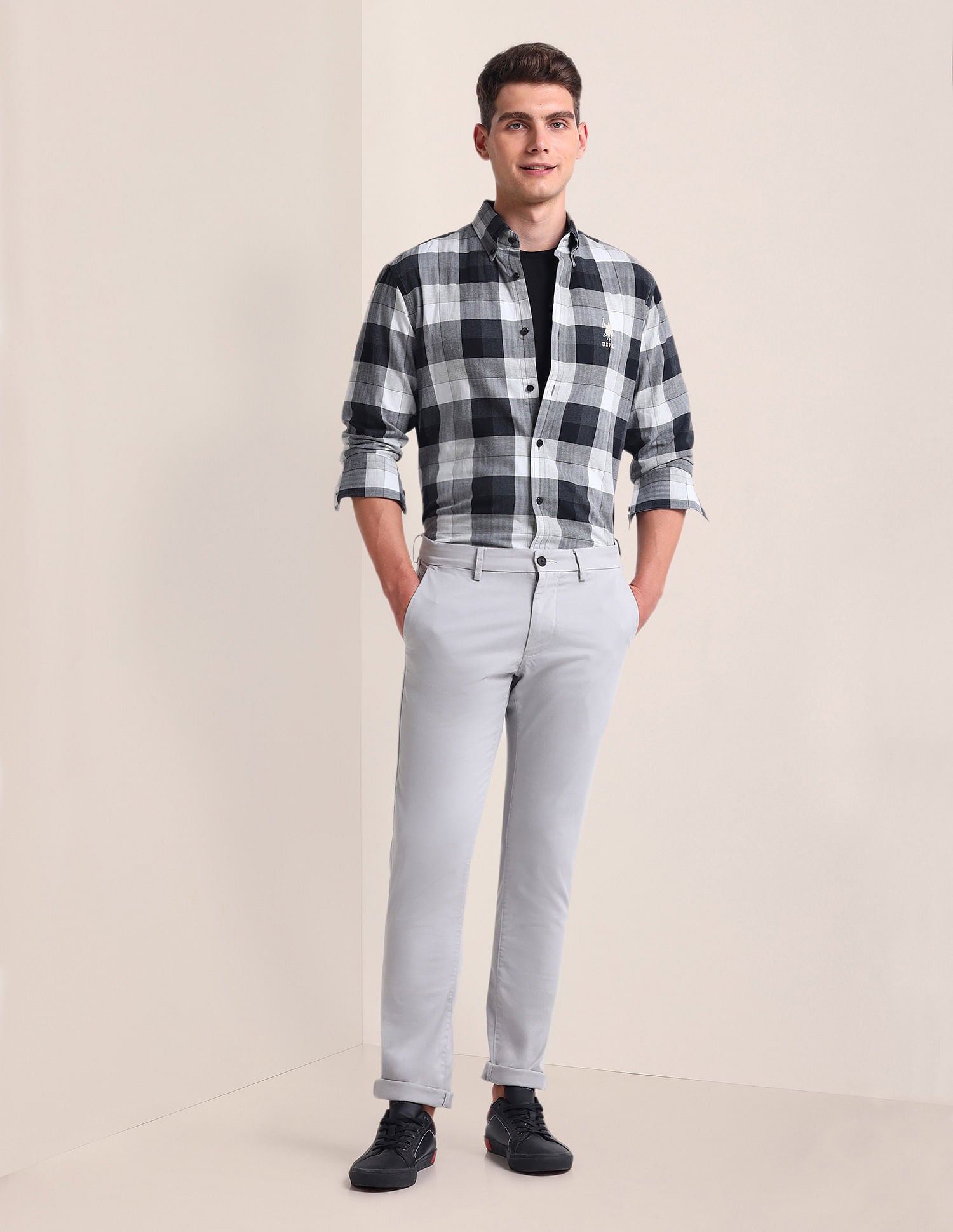 Herringbone Cotton Shirt Grey - U.S. POLO ASSN. | Large