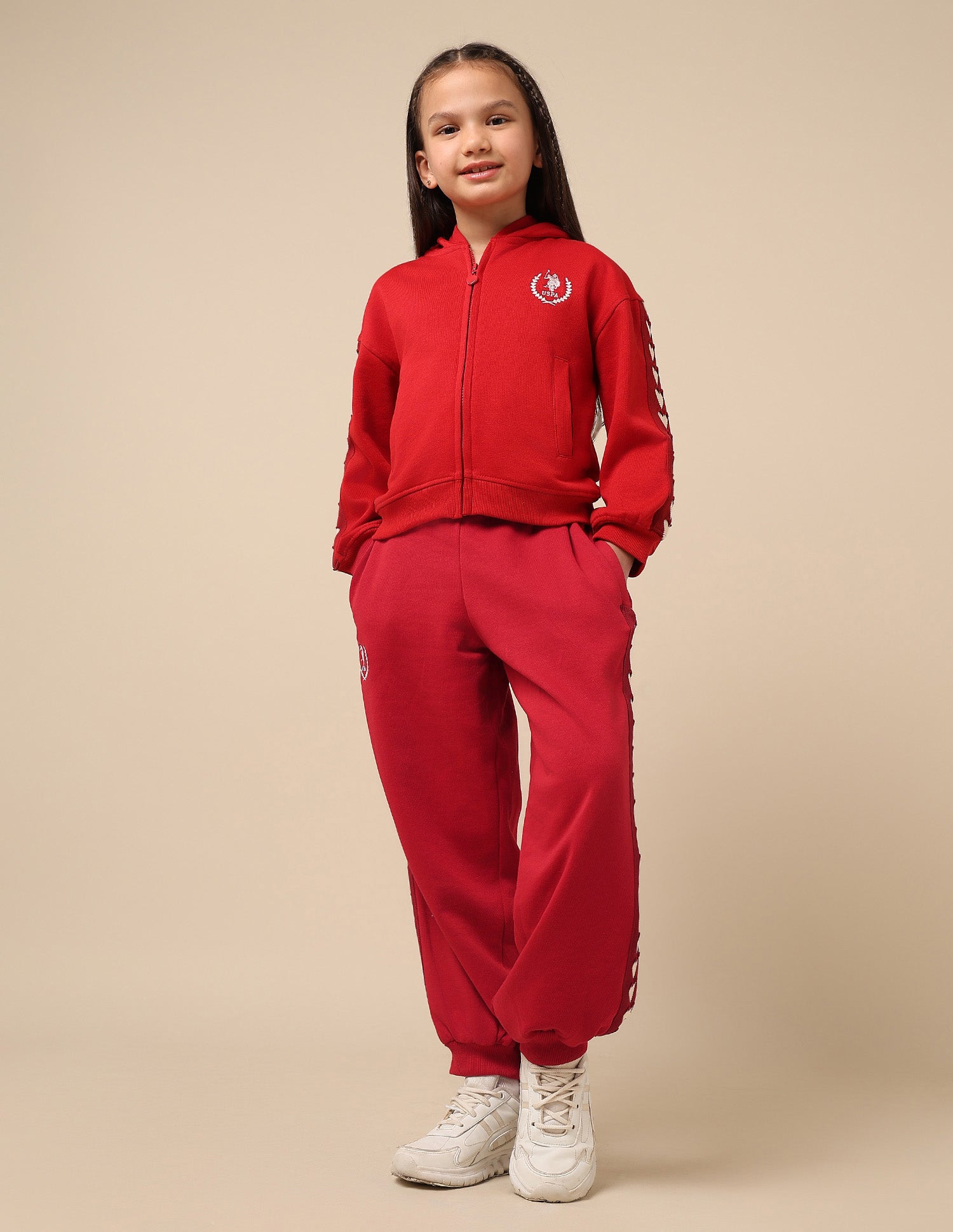 Girls Heart Patterned Knit Mid Rise Joggers Red - U.S. POLO ASSN. | Large