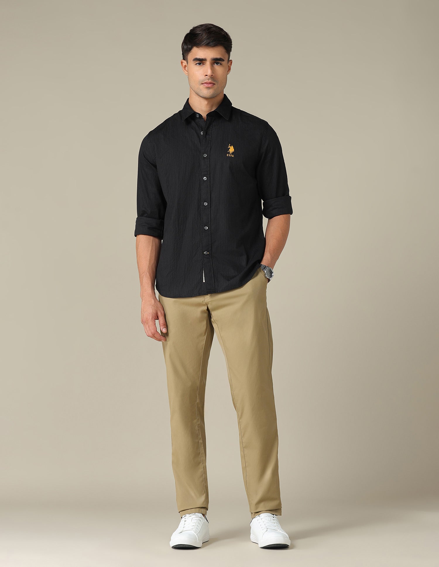 Regular Fit Textured Shirt Black - U.S. POLO ASSN. | Large