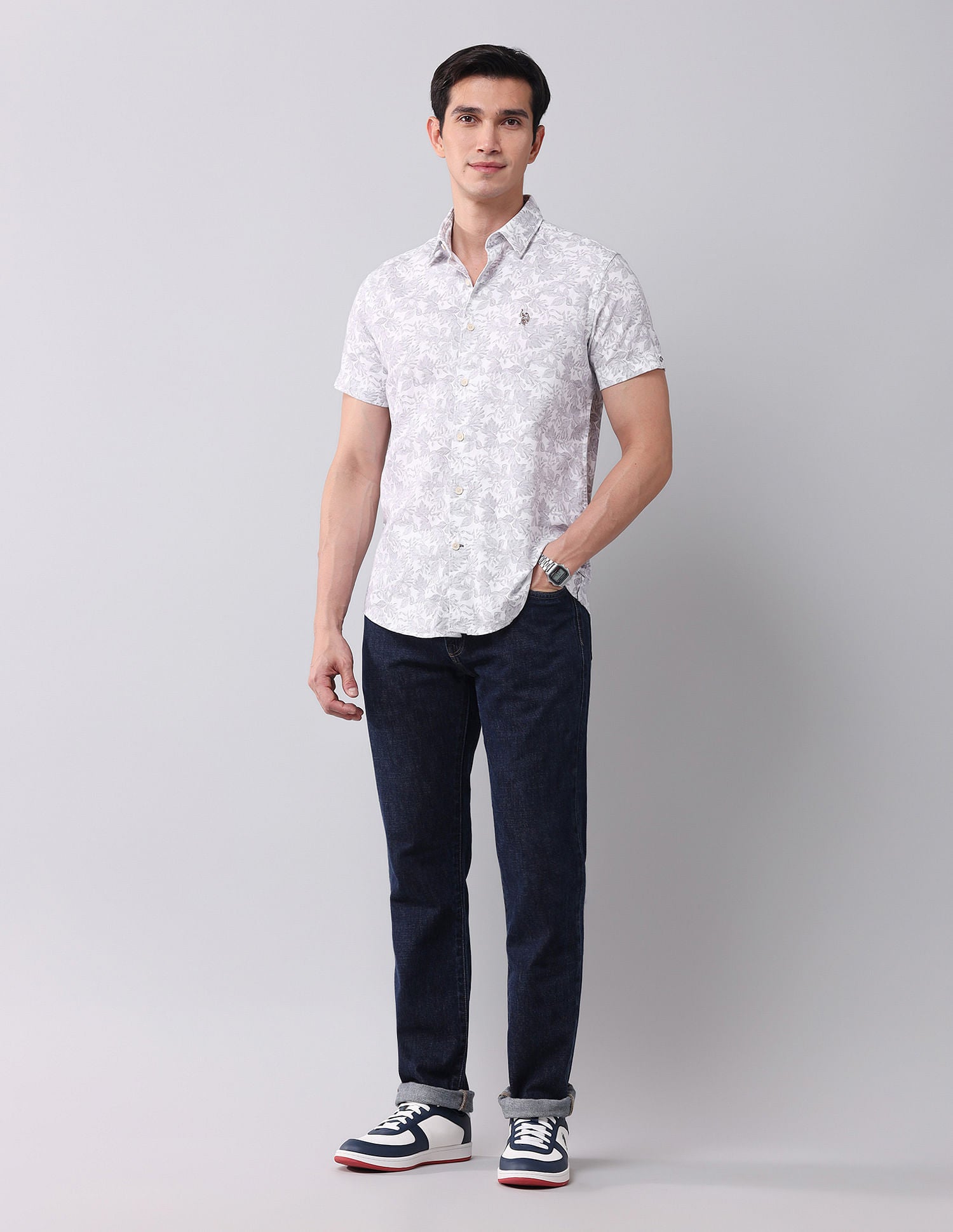 Regular Fit Twill Printed Shirt Grey - U.S. POLO ASSN. | Large