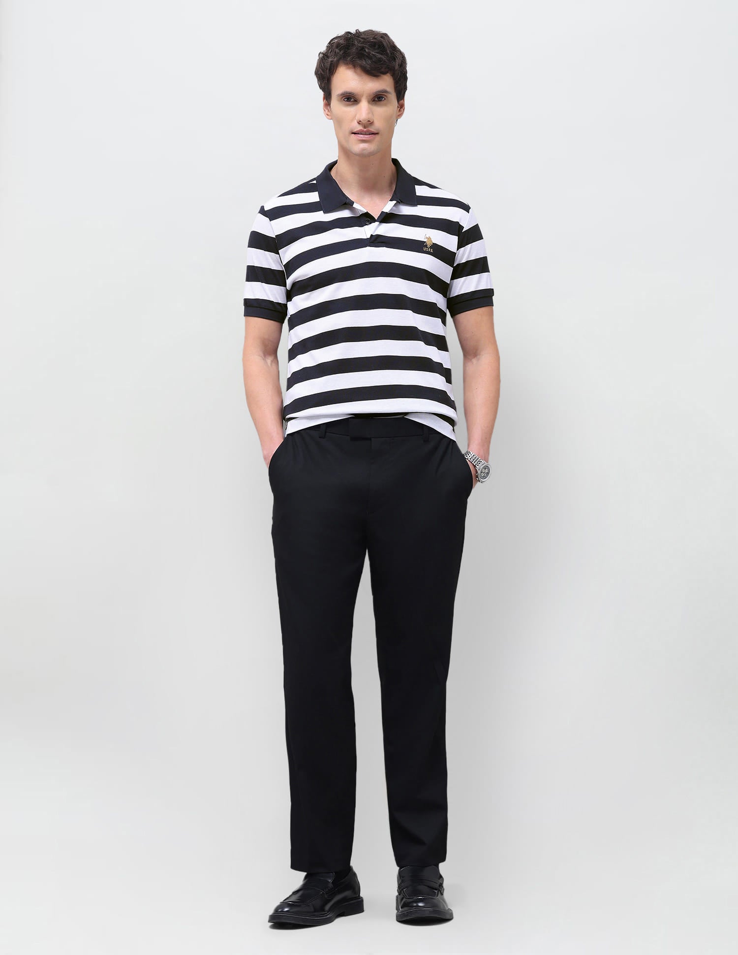 Horizontal Striped Slim Fit Polo Shirt Grey - U.S. Polo Assn. India | Large