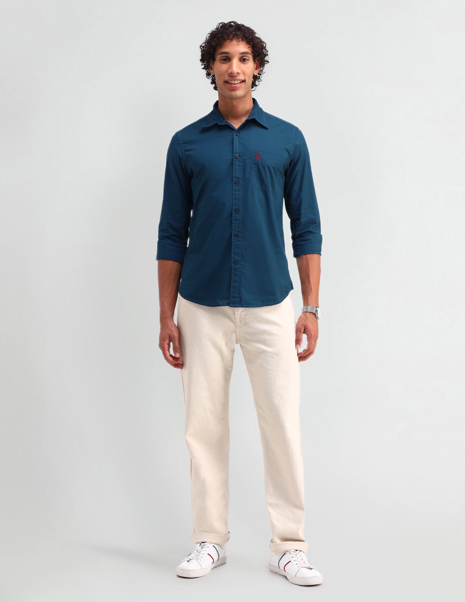 Solid Pattern Twill Shirt Blue - U.S. Polo Assn. India | Large