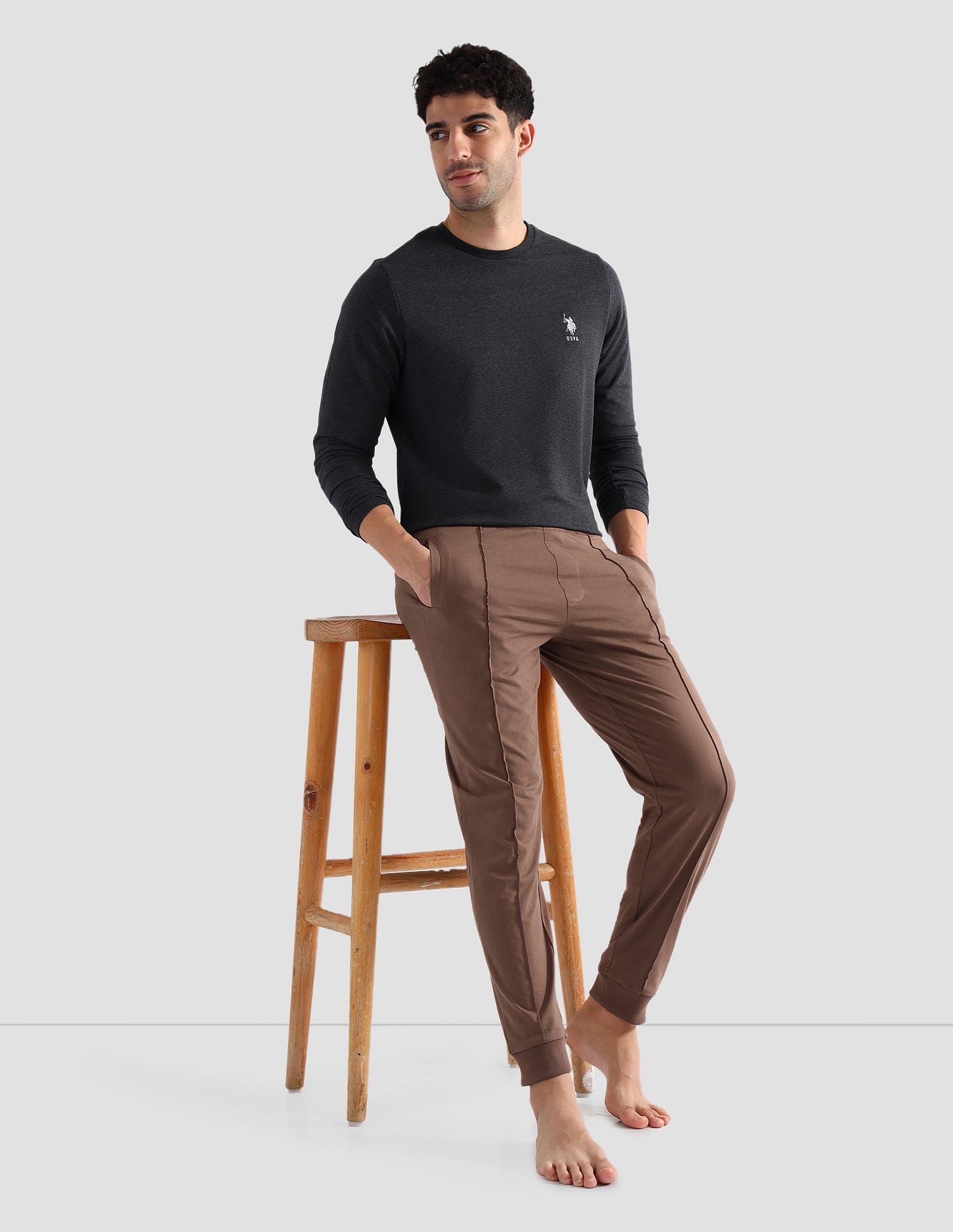 Solid Comfort Fit OJ006 Lounge Joggers - Pack Of 1 Beige - U.S. POLO ASSN. | Large