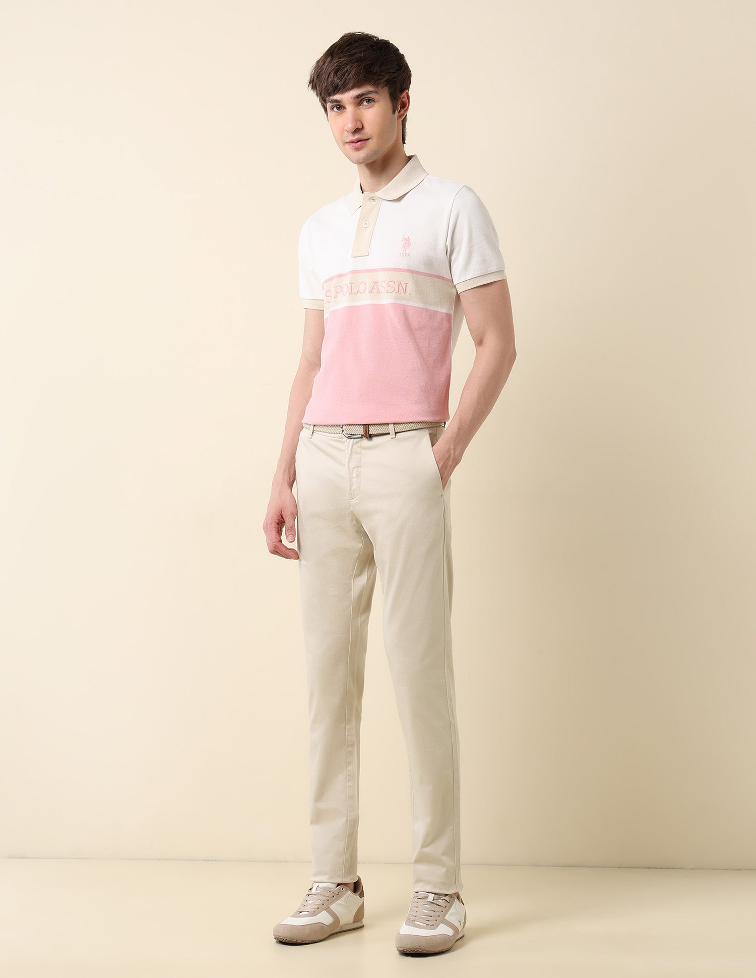 Slim Fit Mid Rise Trousers Beige - U.S. Polo Assn. India | Large