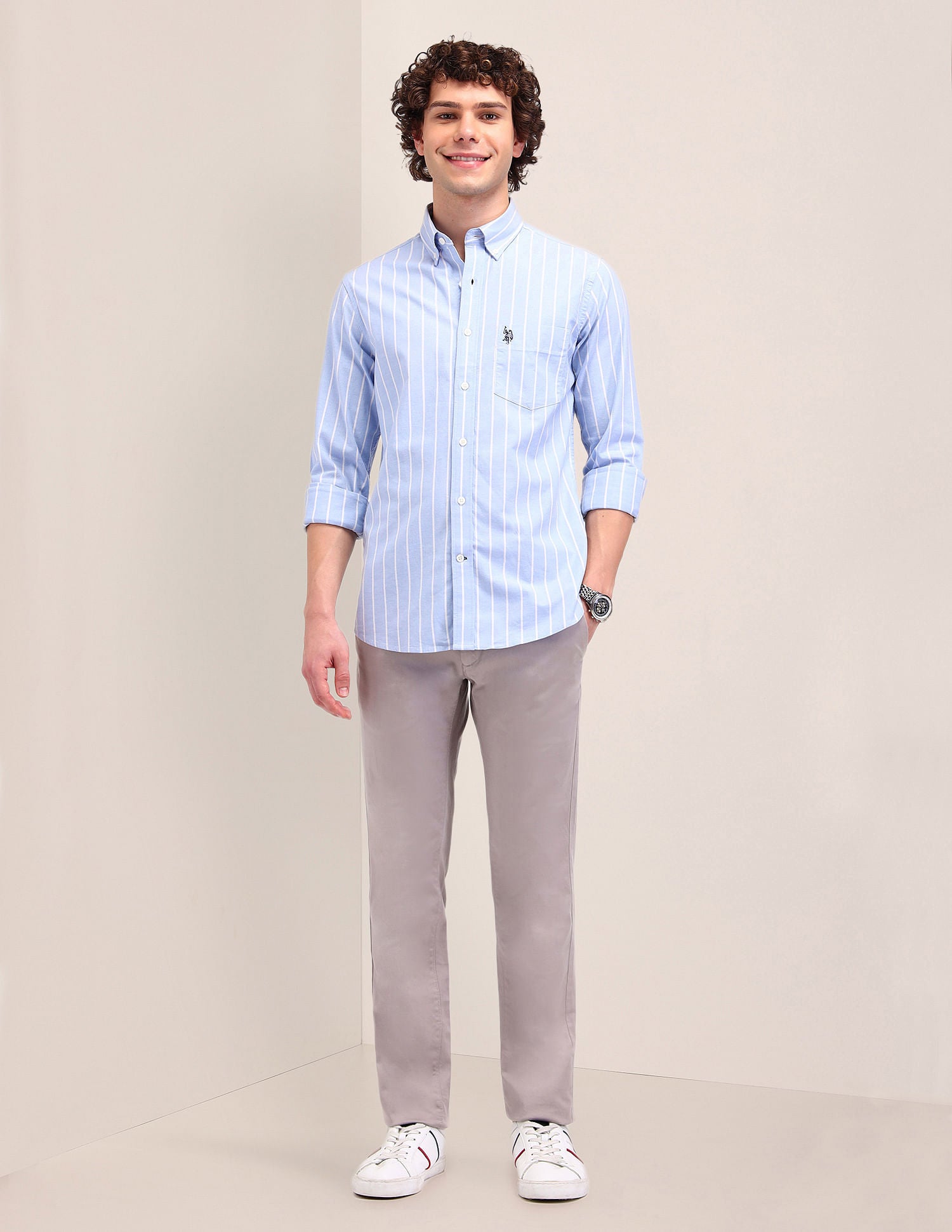 Striped Oxford Tailored Fit Shirt Blue - U.S. Polo Assn. India | Large