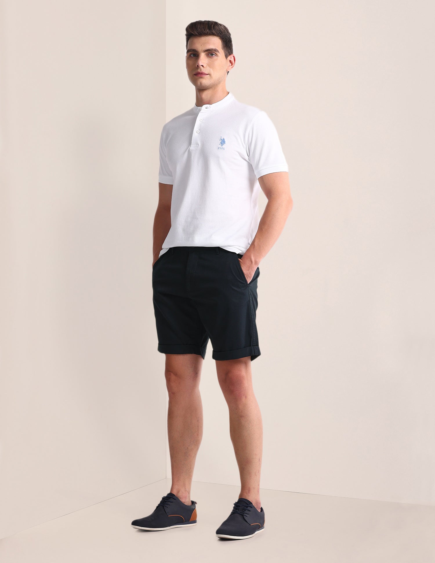 Slim Straight Fit Solid Shorts Navy - U.S. Polo Assn. India | Large