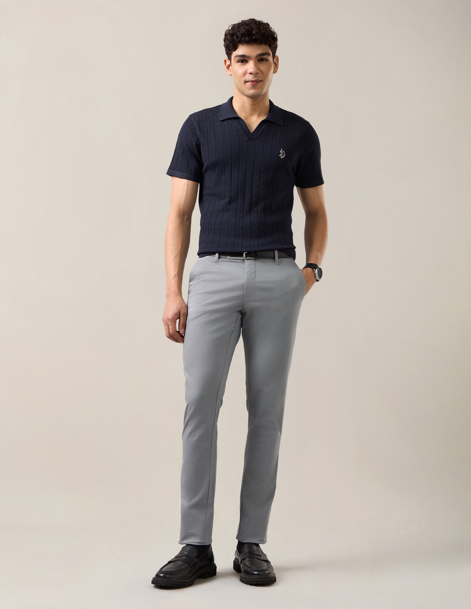 Austin Slim Fit Satin Trousers Mid Grey - U.S. Polo Assn. India | Large