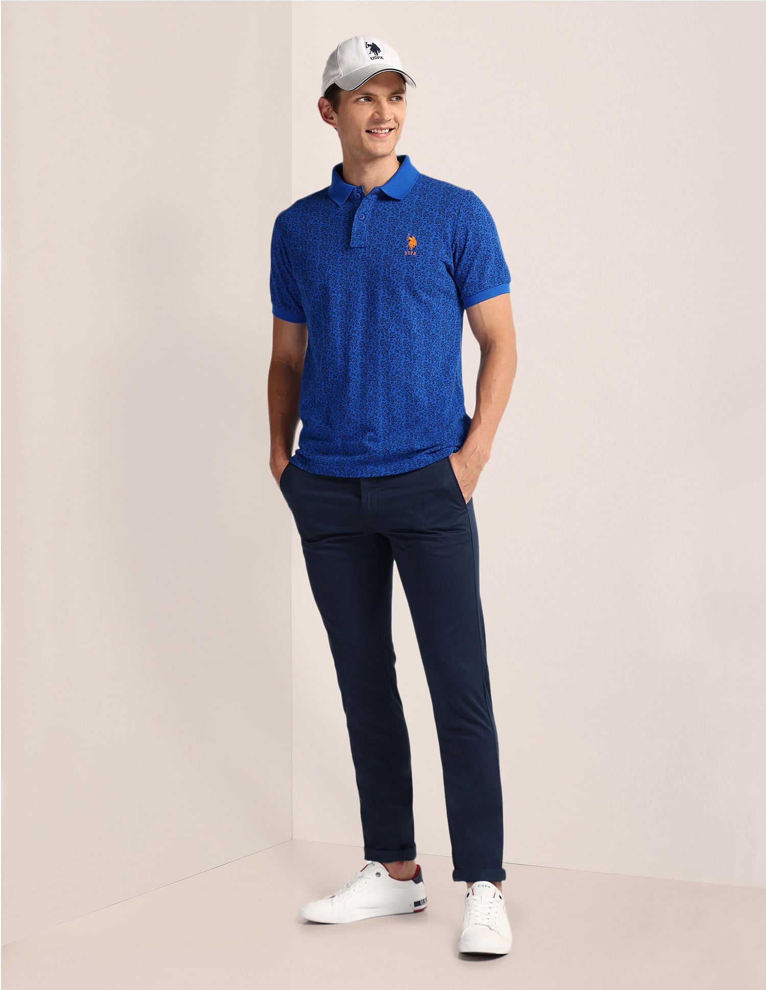 Floral Print Slim Fit Polo Shirt Blue - U.S. POLO ASSN. | Large