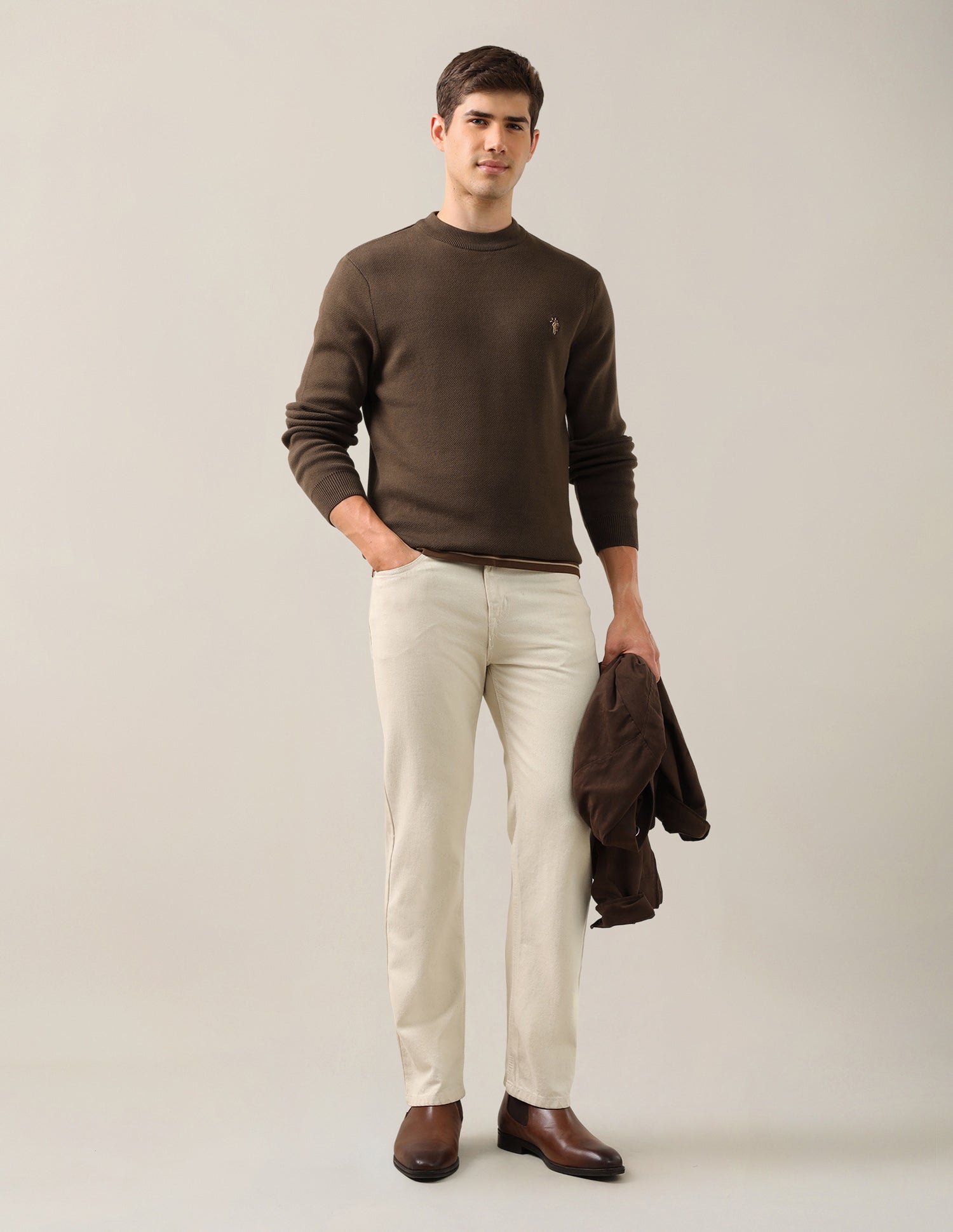 Solid Regular Fit Sweater Brown - U.S. Polo Assn. India | Large