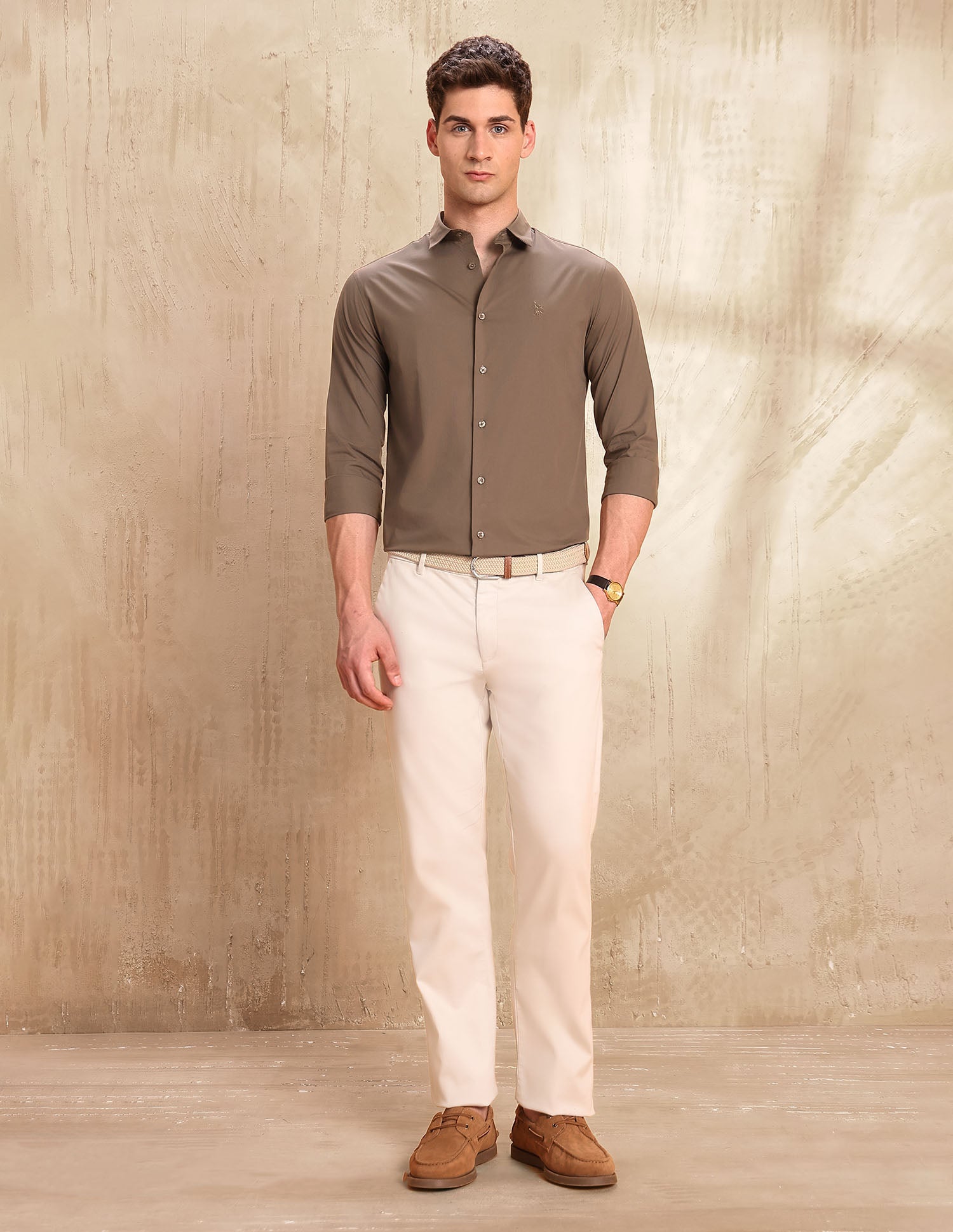 Poplin Tailored Fit Shirt Brown - U.S. POLO ASSN. | Large