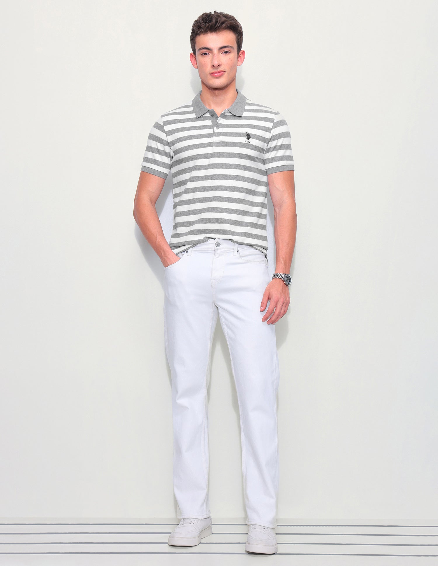 Horizontal Striped Slim Fit Polo Shirt Grey - U.S. Polo Assn. India | Large