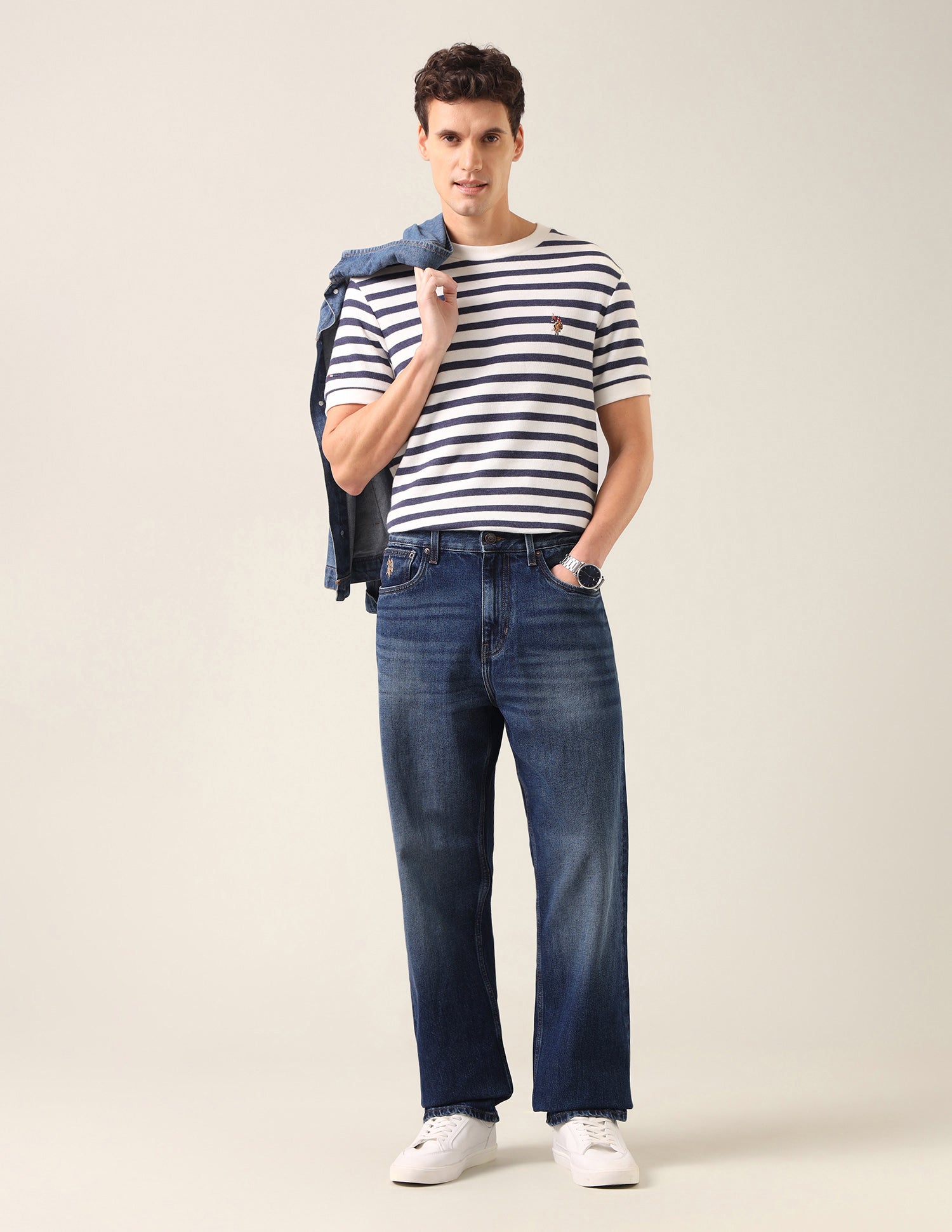Logan Loose Straight Fit Whiskered Jeans Dark Blue - U.S. Polo Assn. India | Large