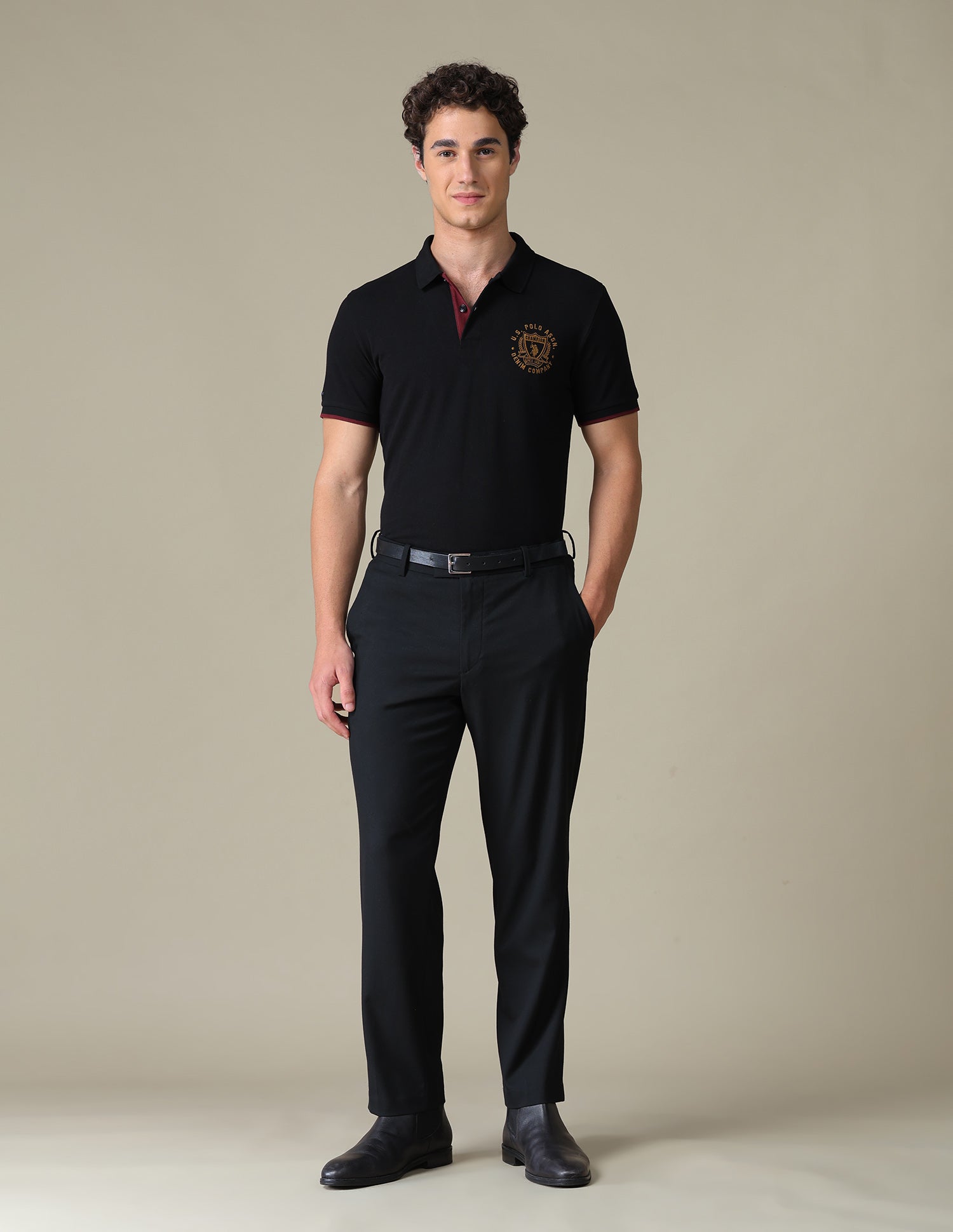 Solid Slim Fit Polo Shirt Black - U.S. Polo Assn. India | Large