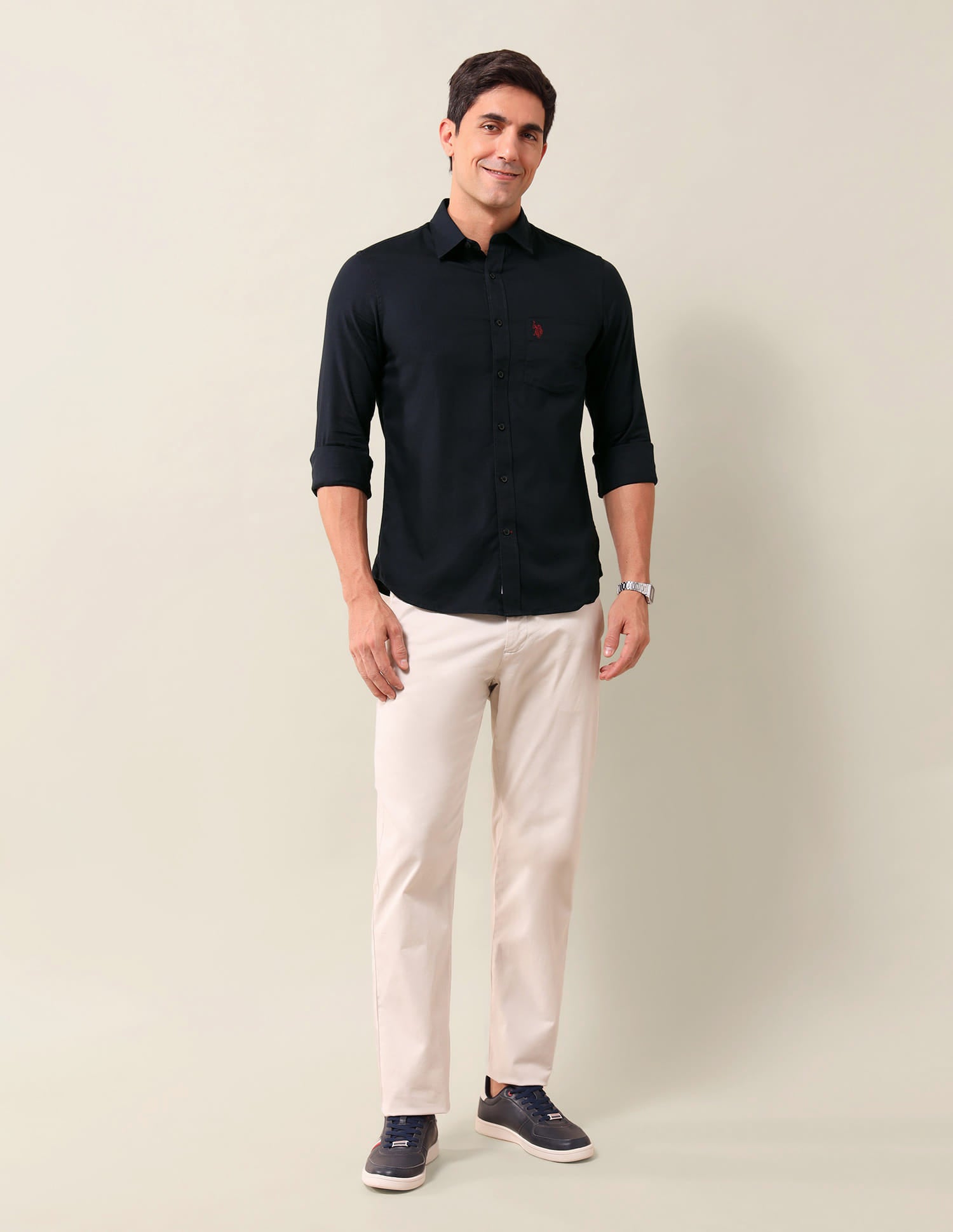 Tailored Fit Solid Shirt Navy - U.S. Polo Assn. India | Large