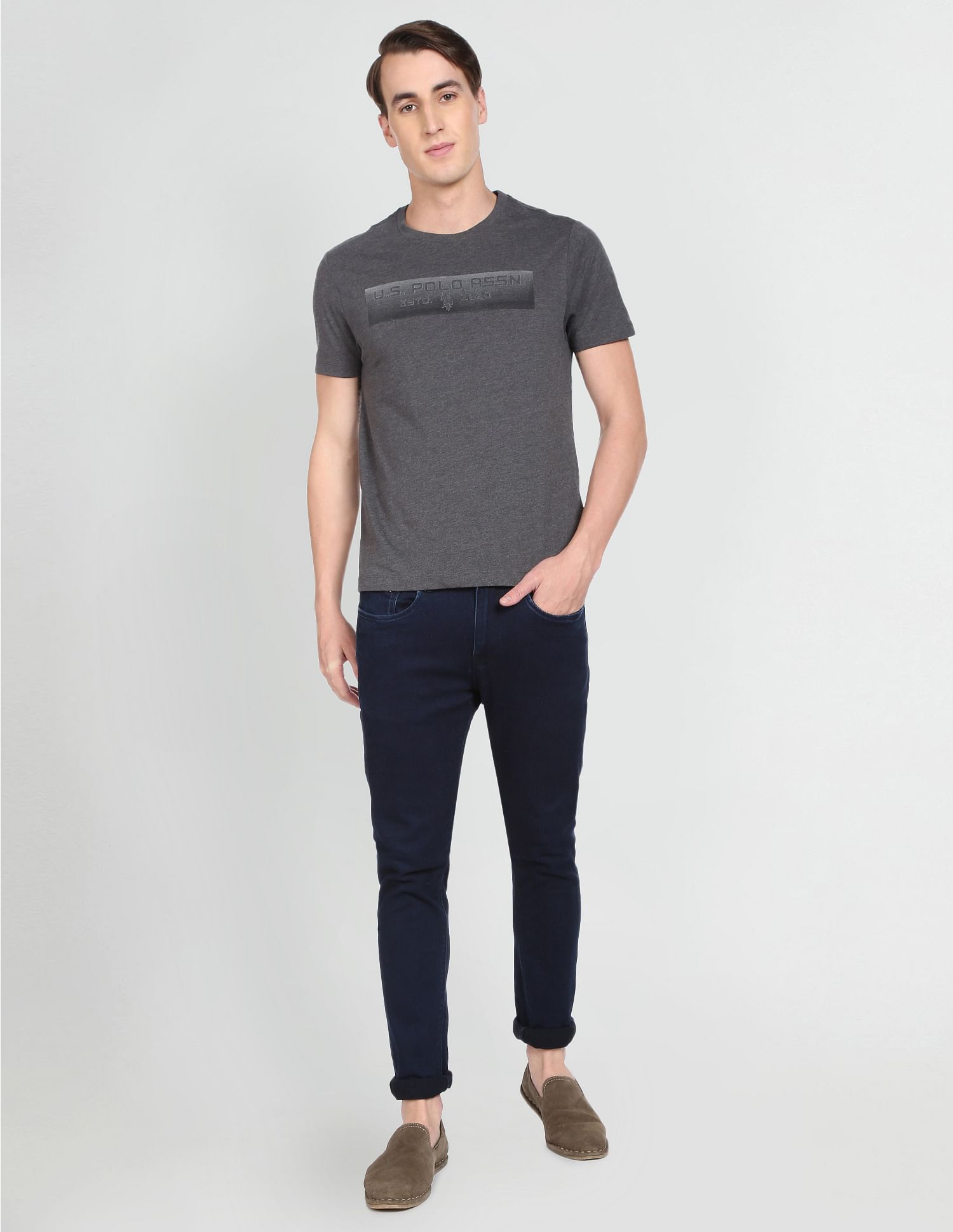 Crew Neck Brand Print T-Shirt Charcoal - U.S. POLO ASSN. | Large