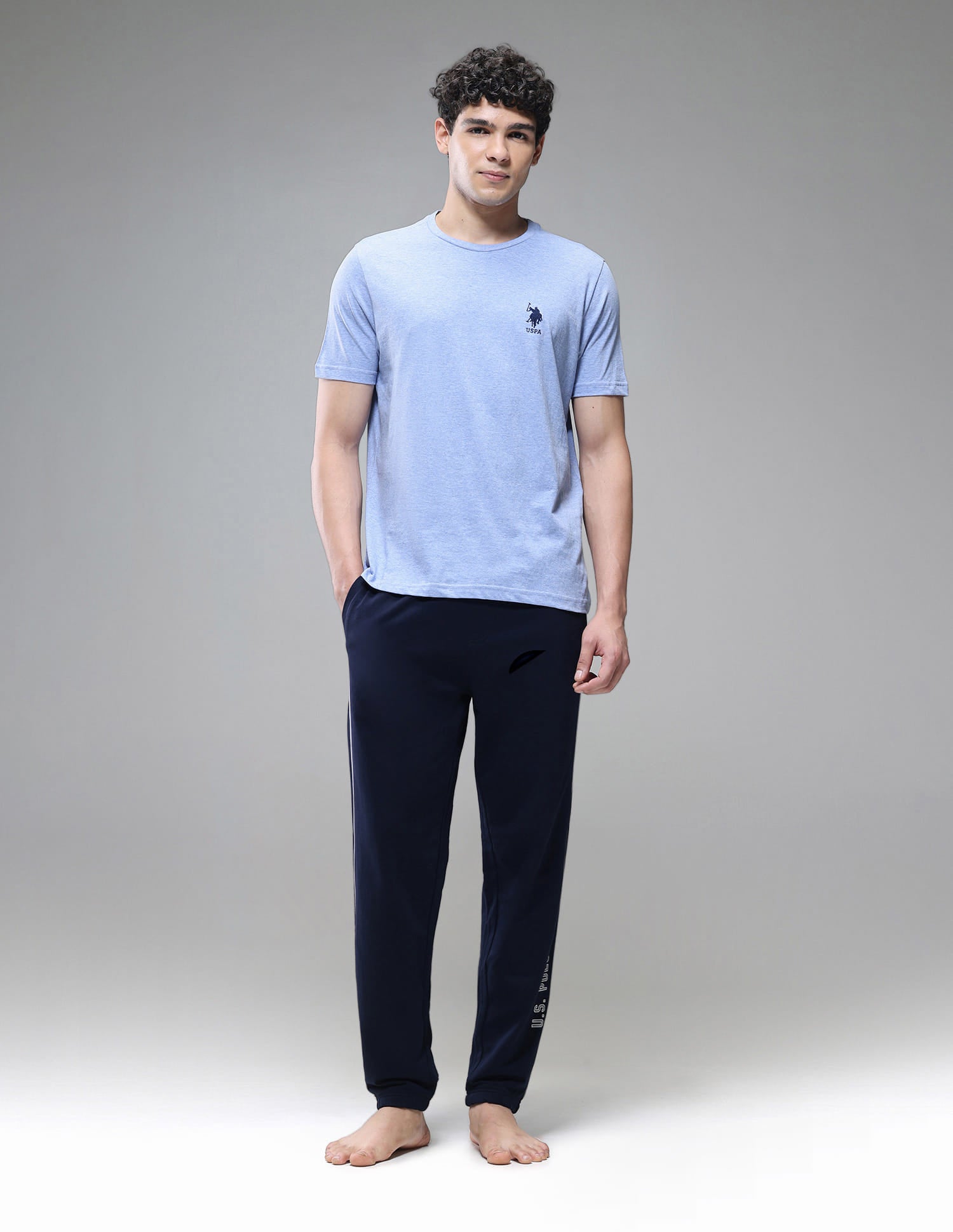 Tonal Logo Cotton 1633 Lounge T-Shirt - Pack Of 2 Blue and Black - U.S. Polo Assn. India | Large