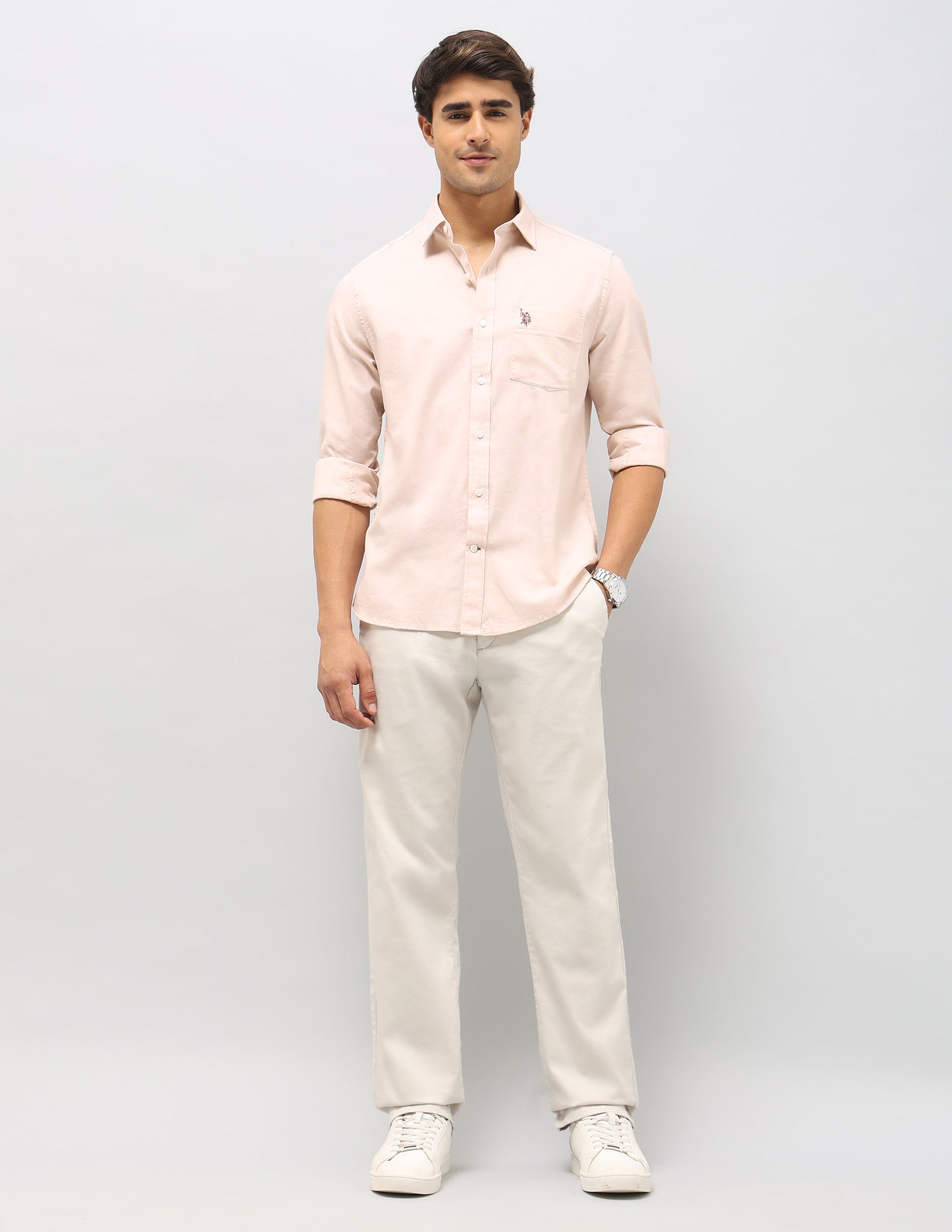 Dobby Tailored Fit Shirt Beige - U.S. POLO ASSN. | Large