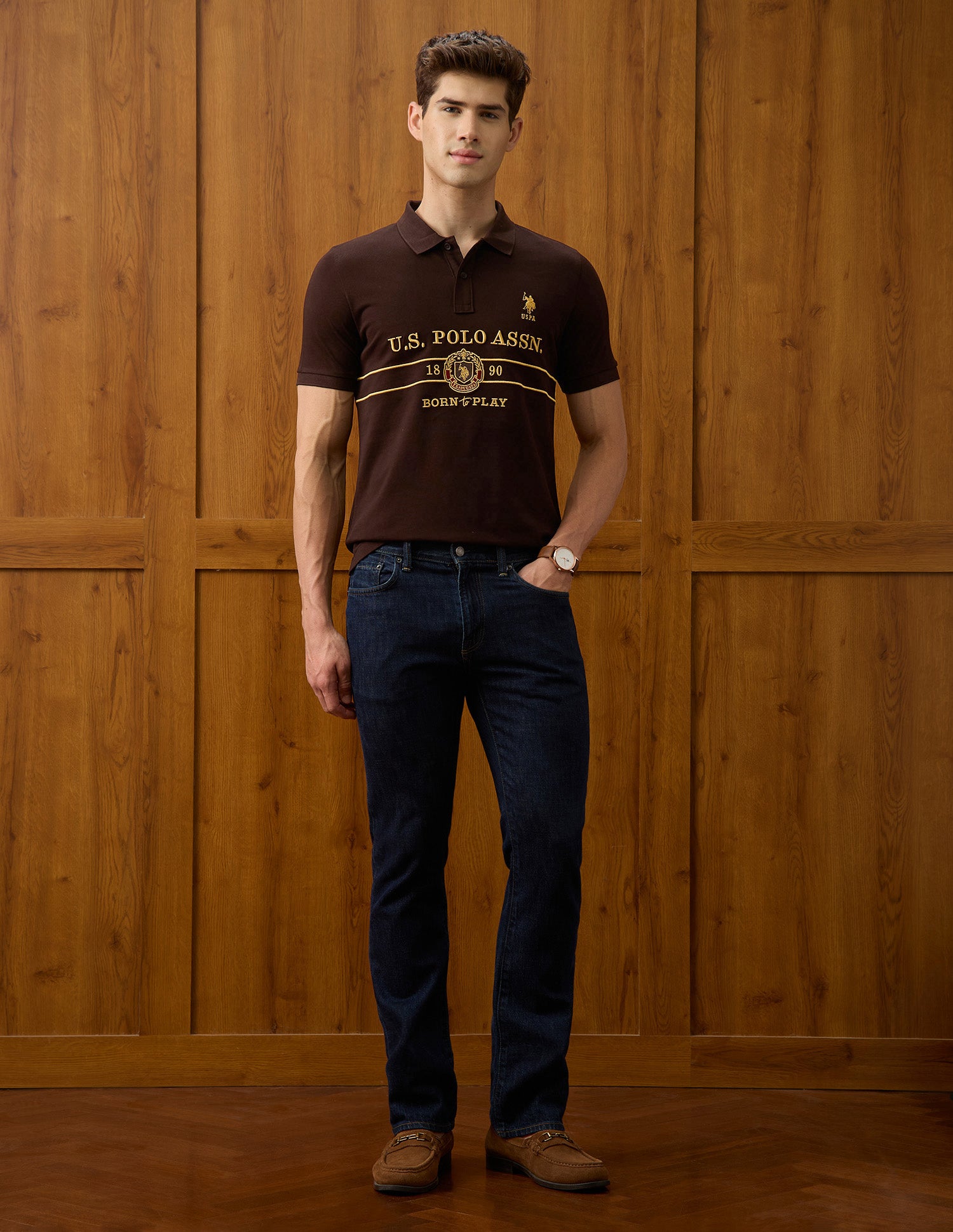 Brand Embroidered Slim Fit Polo Shirt Dark Brown - U.S. Polo Assn. India | Large