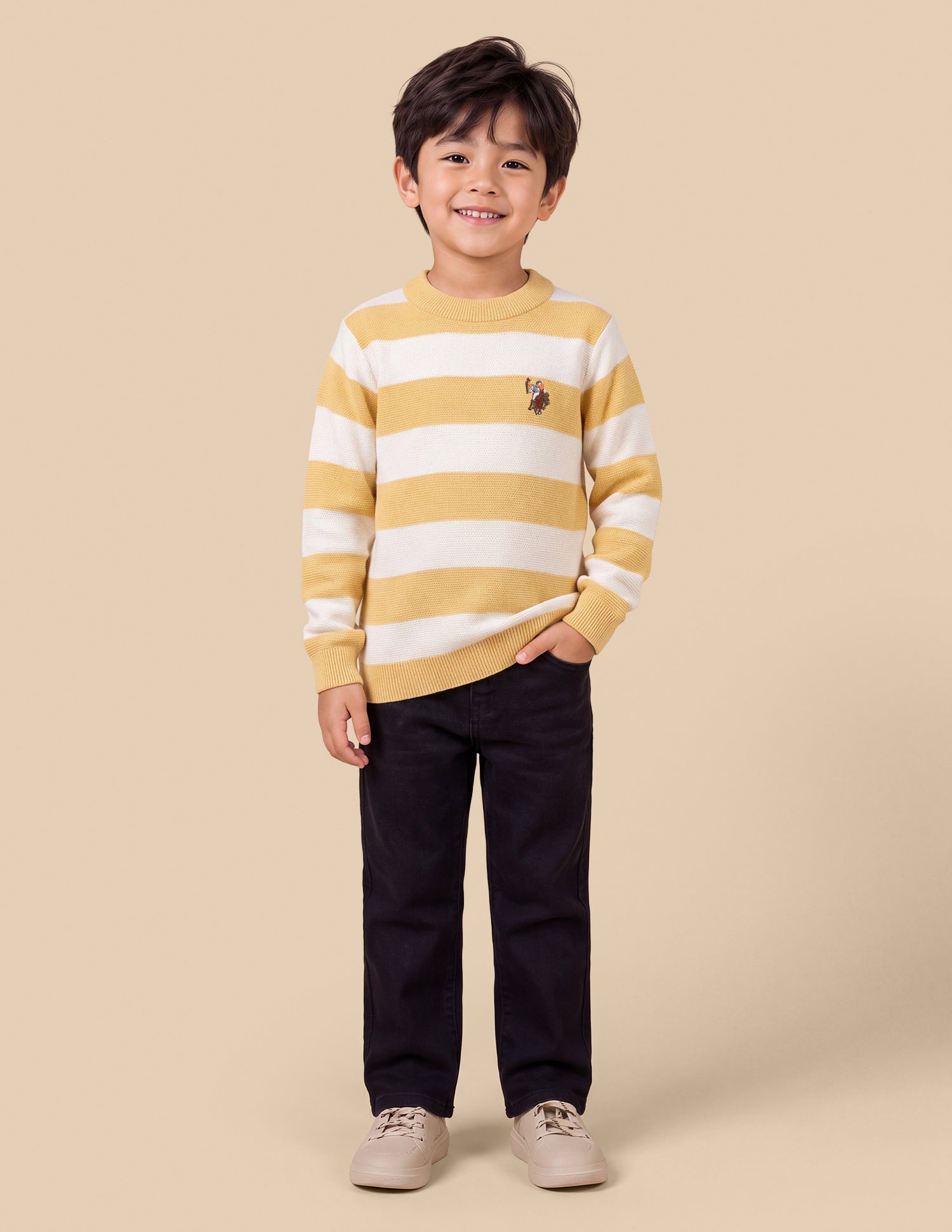 Horizontal Striped Regular Fit Sweater Light Yellow - U.S. Polo Assn. India | Large
