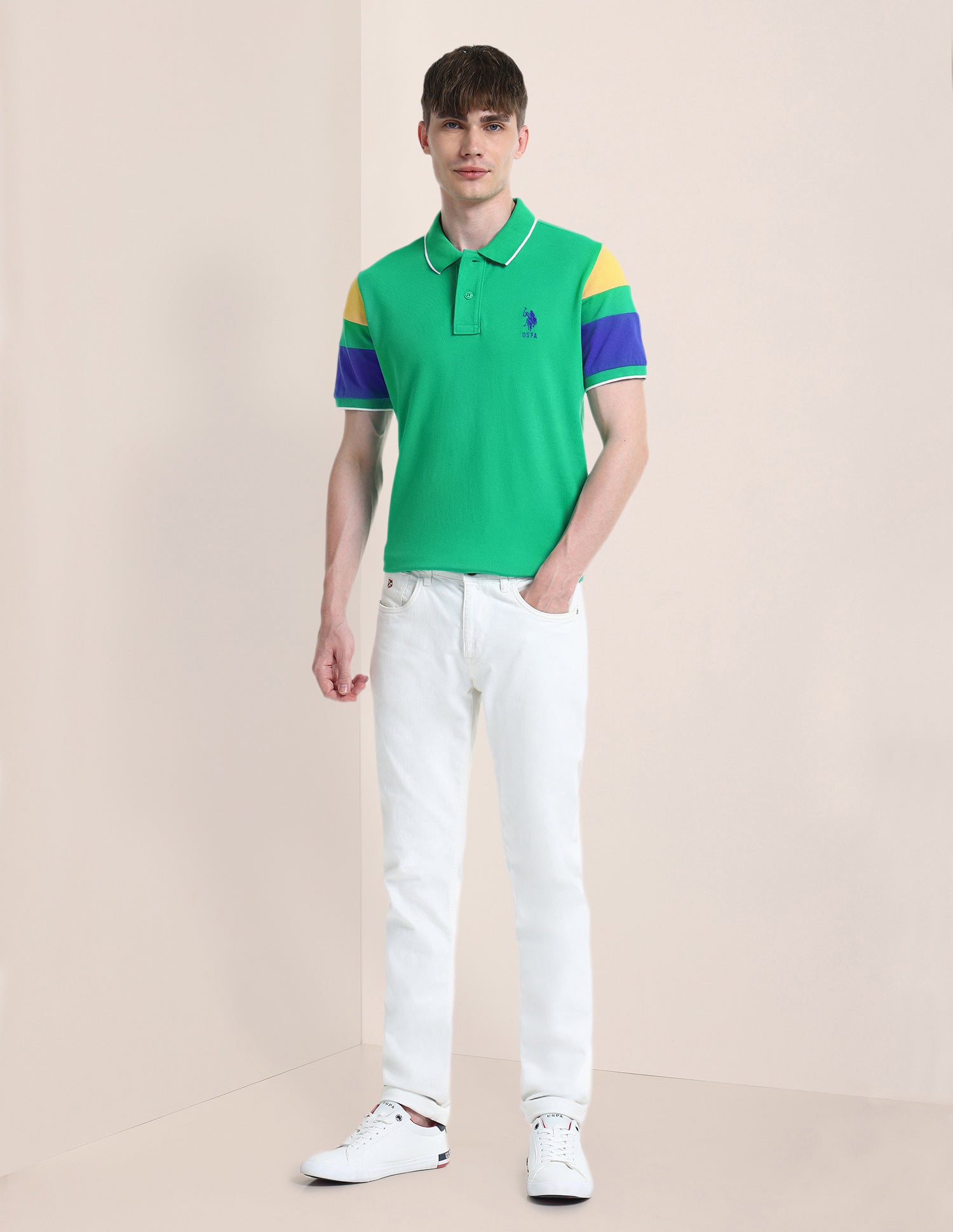 Colour Blocked Slim Fit Polo Shirt Green - U.S. Polo Assn. India | Large