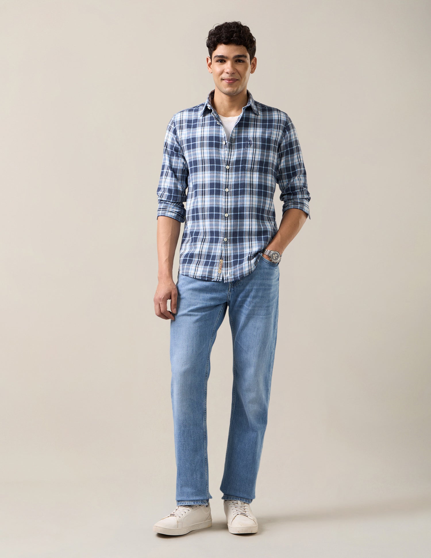 Plaid Checked Twill Shirt Blue - U.S. Polo Assn. India | Large