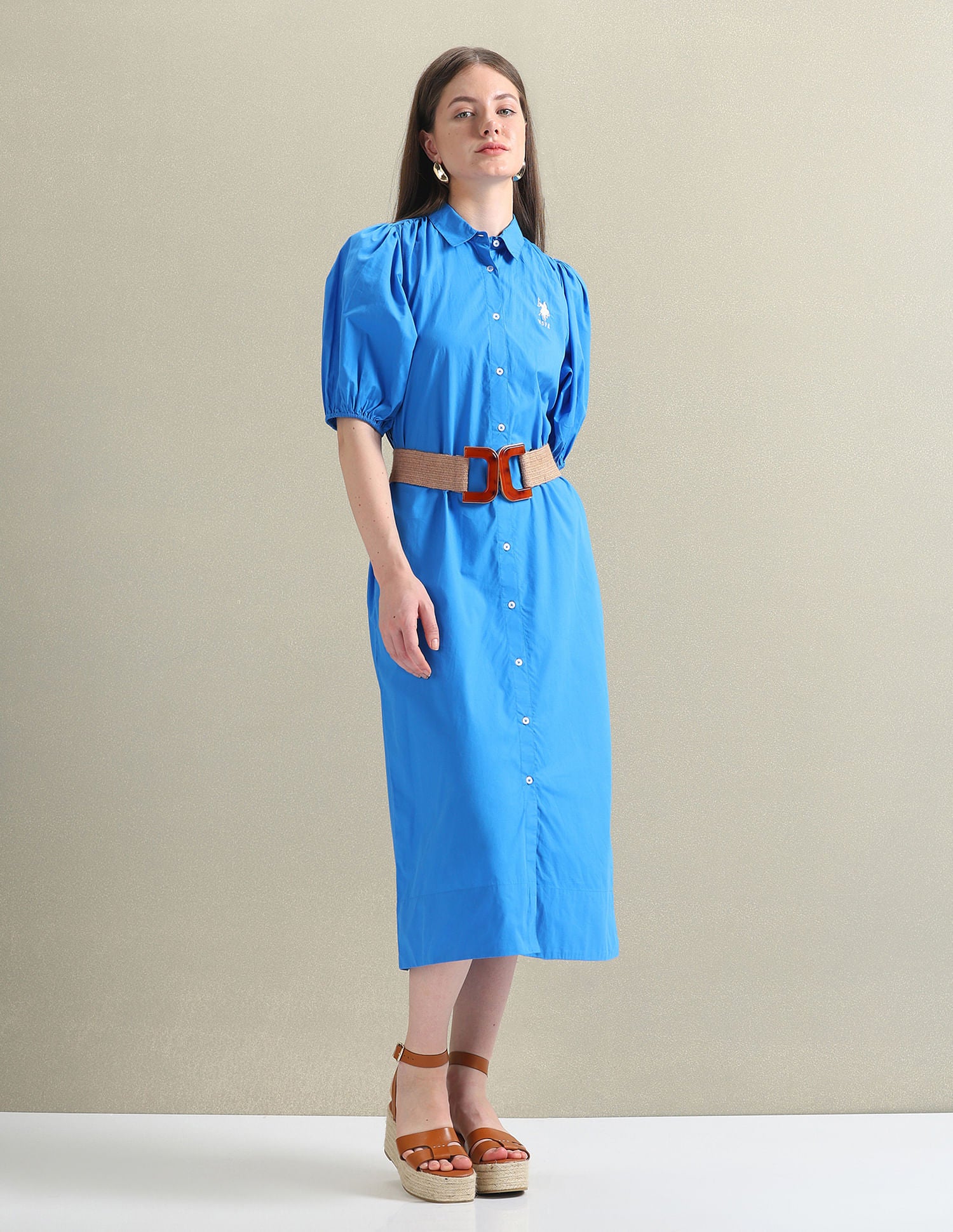 Pure Cotton Relaxed Shirt Dress Blue - U.S. POLO ASSN. | Large