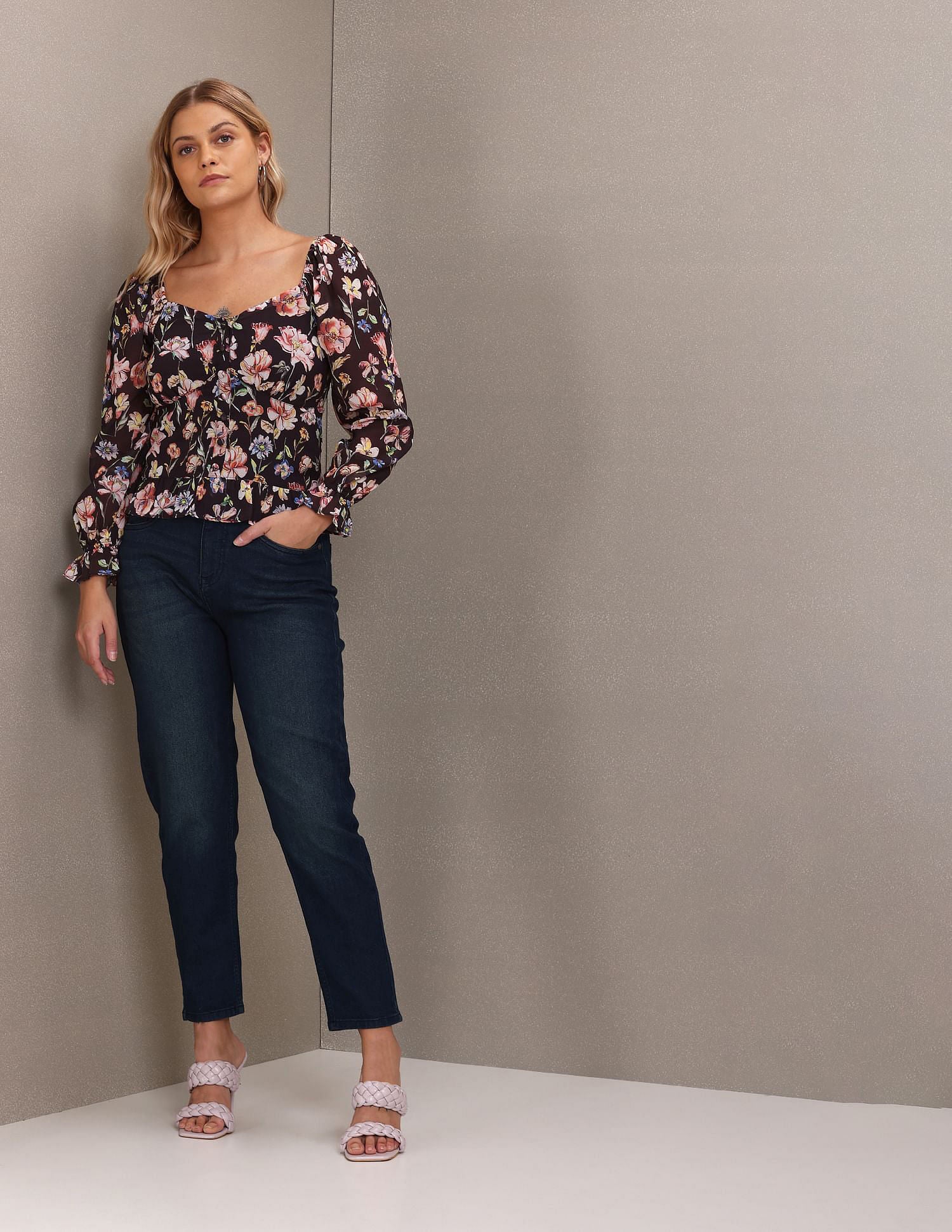 Long Sleeve Floral Print Top Black - U.S. POLO ASSN. | Large