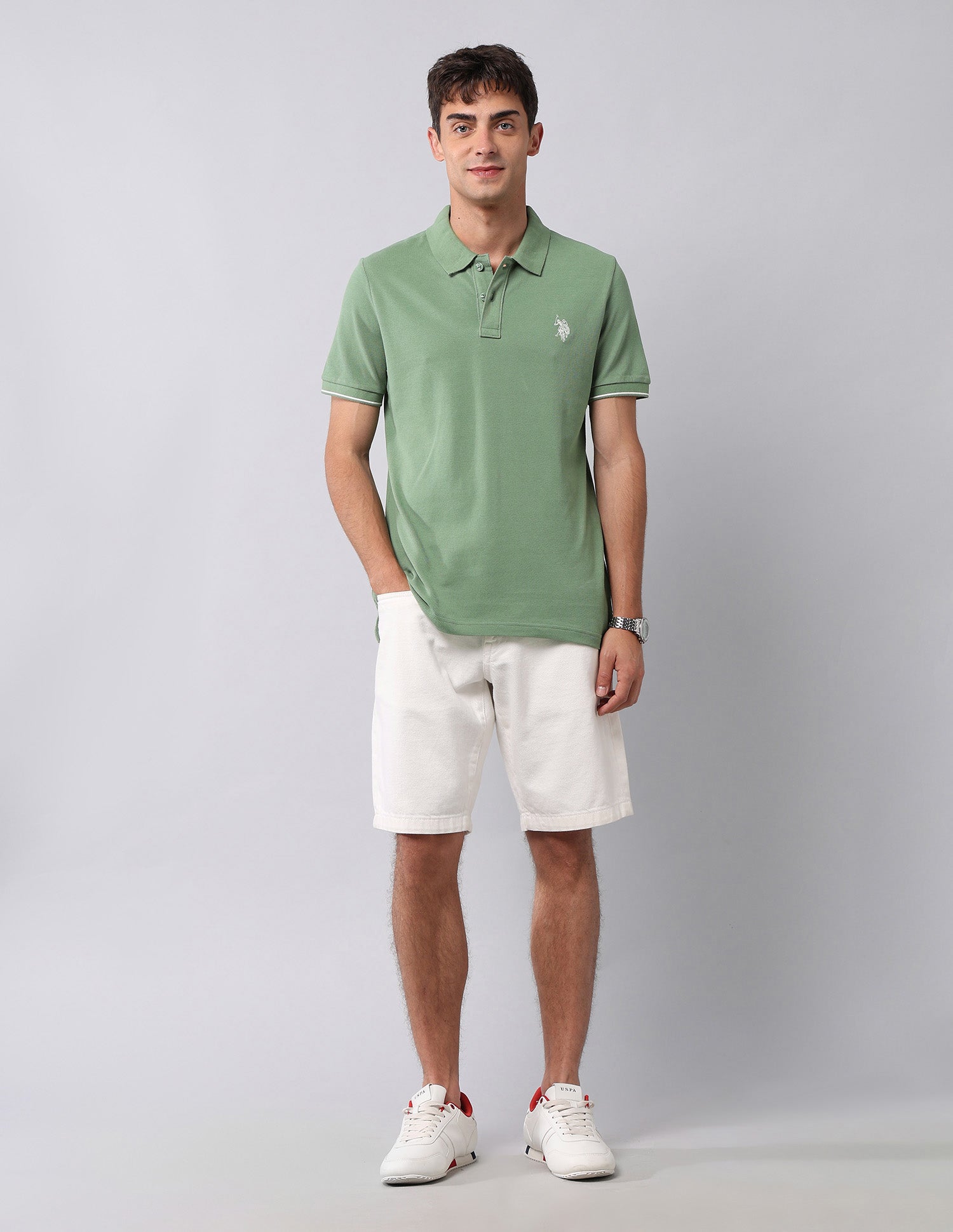 Muscle Fit Pure Cotton Polo Shirt Light Green - U.S. Polo Assn. India | Large