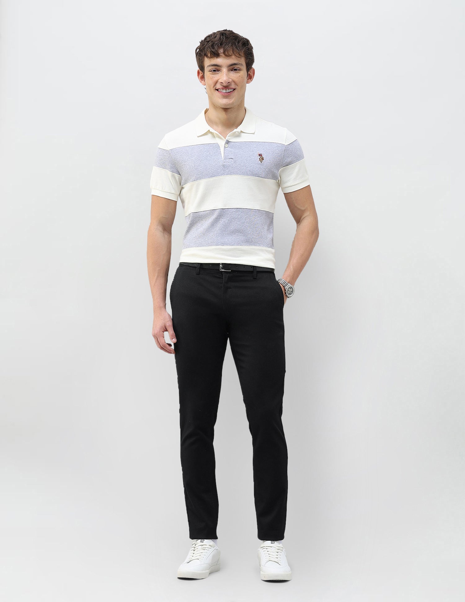 Austin Slim Fit Dobby Trousers Black - U.S. Polo Assn. India | Large