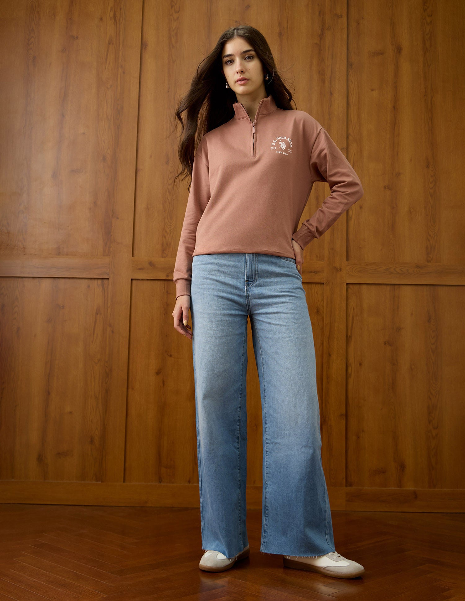 High Rise Wide Leg Fit Jeans Blue - U.S. POLO ASSN. | Large