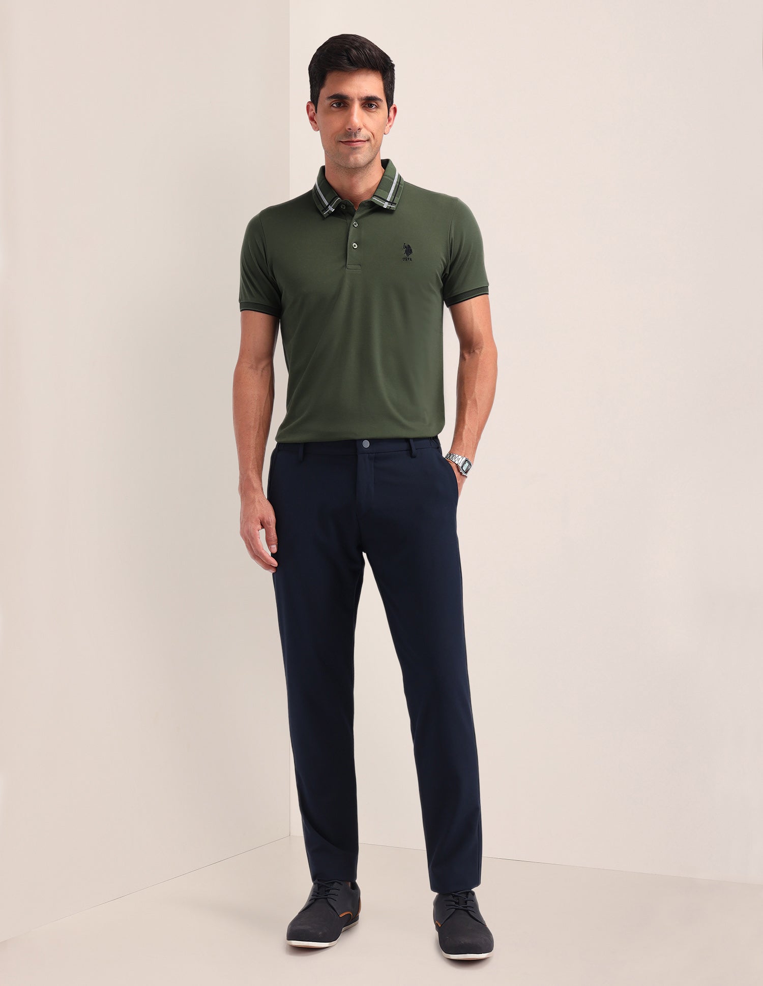 Solid Slim Fit Polo Shirt Olive - U.S. Polo Assn. India | Large