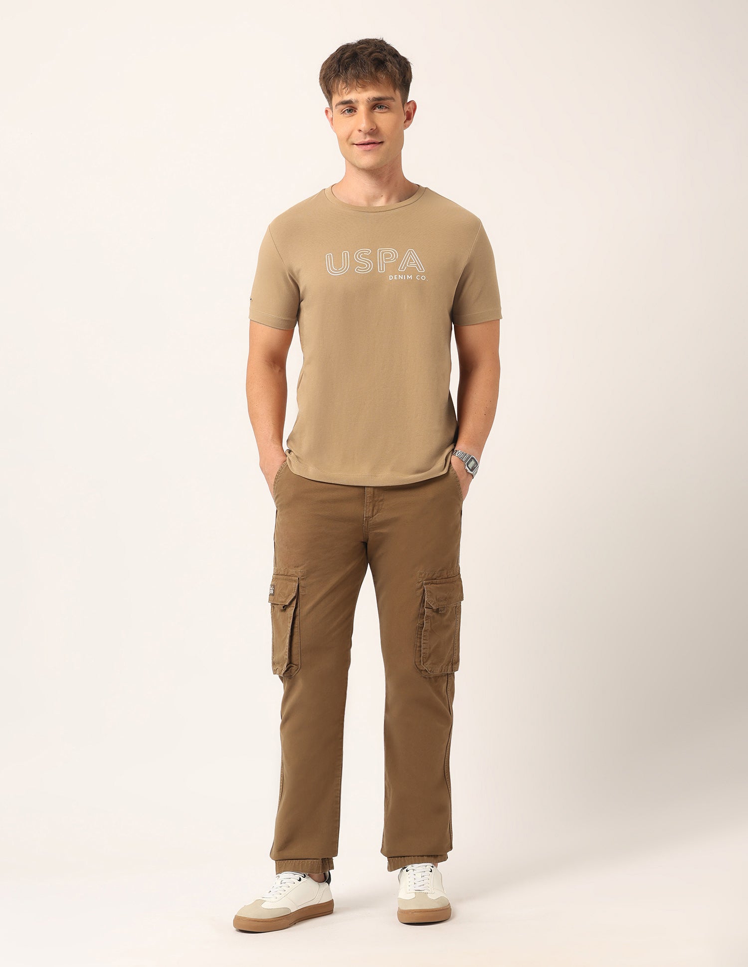 Brand Printed Muscle Fit T-Shirt Medium Khaki - U.S. Polo Assn. India | Large