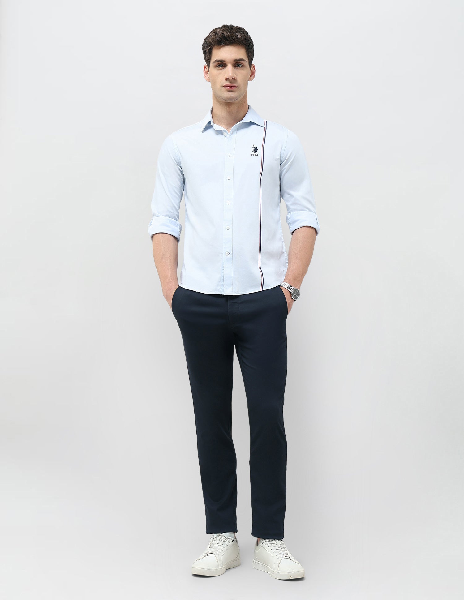 Slim Fit Dobby Trousers Navy - U.S. Polo Assn. India | Large