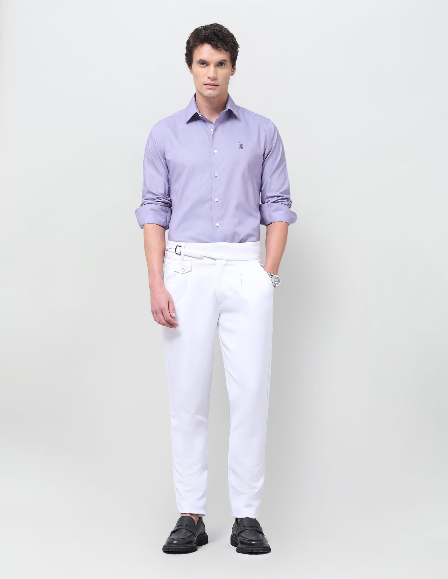Textured Regular Fit Shirt Purple - U.S. Polo Assn. India | Large