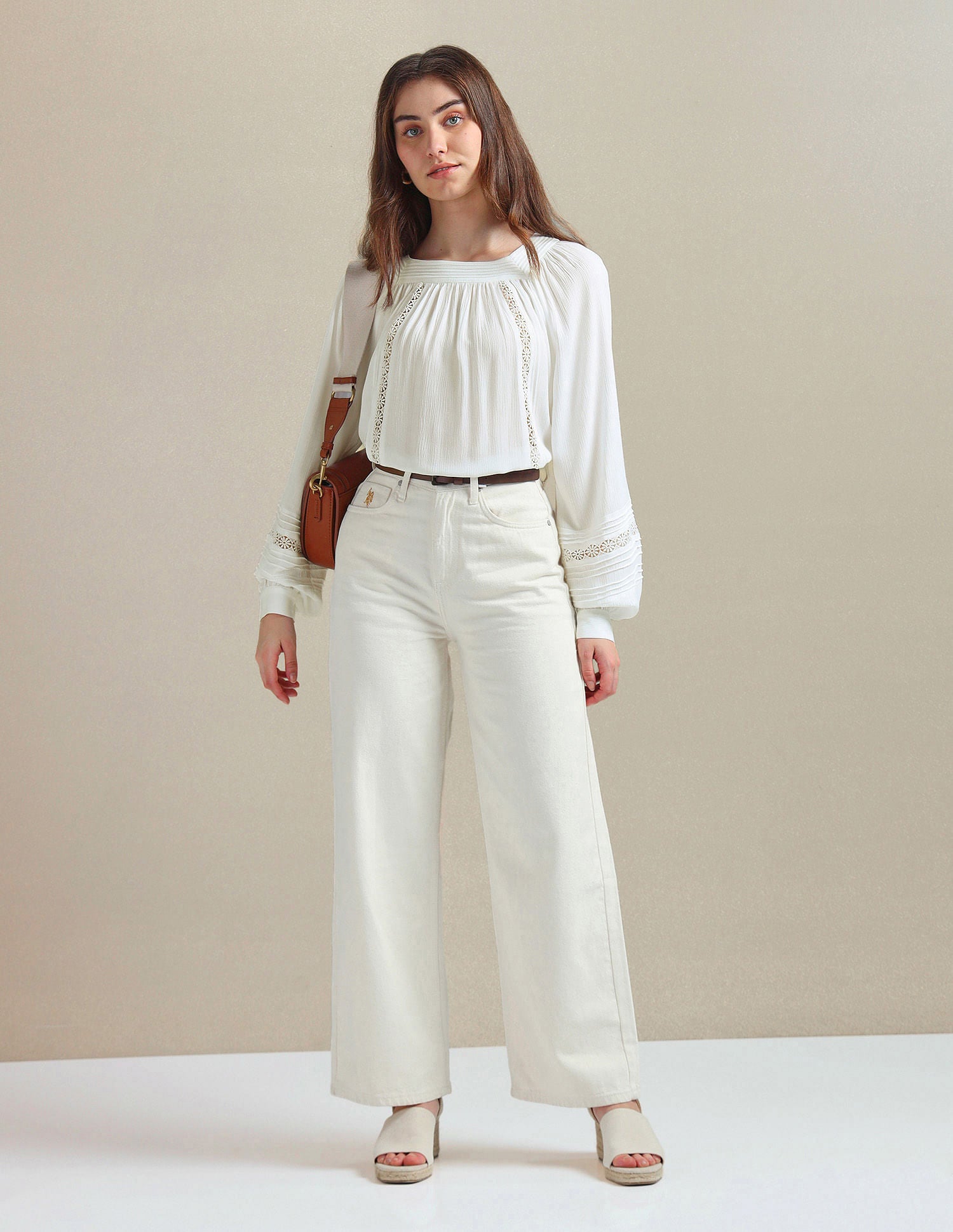 Bishop Sleeve Crinkle Viscose Top White - U.S. POLO ASSN. | Large