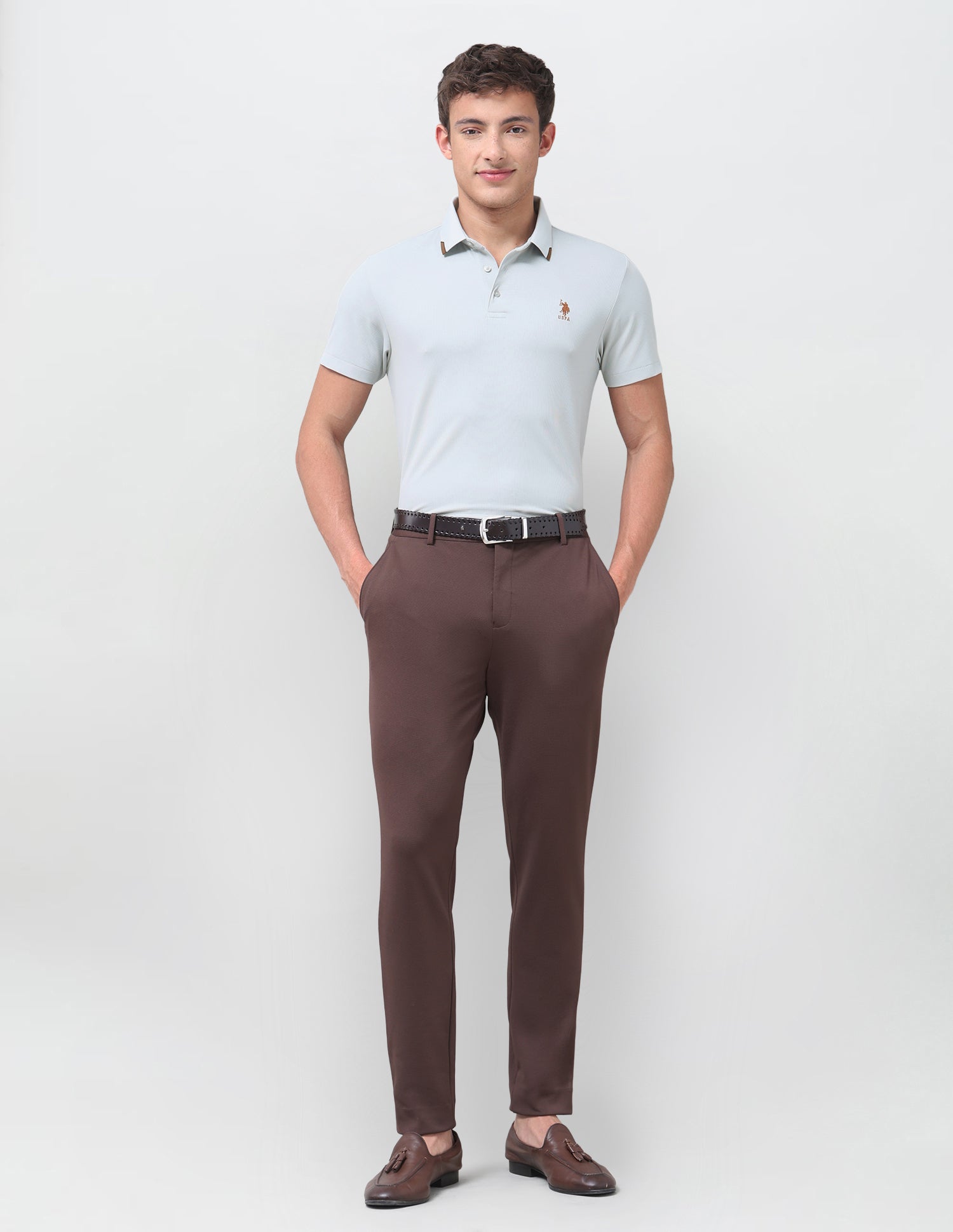 Textured Slim Fit Polo Shirt Light Grey - U.S. Polo Assn. India | Large