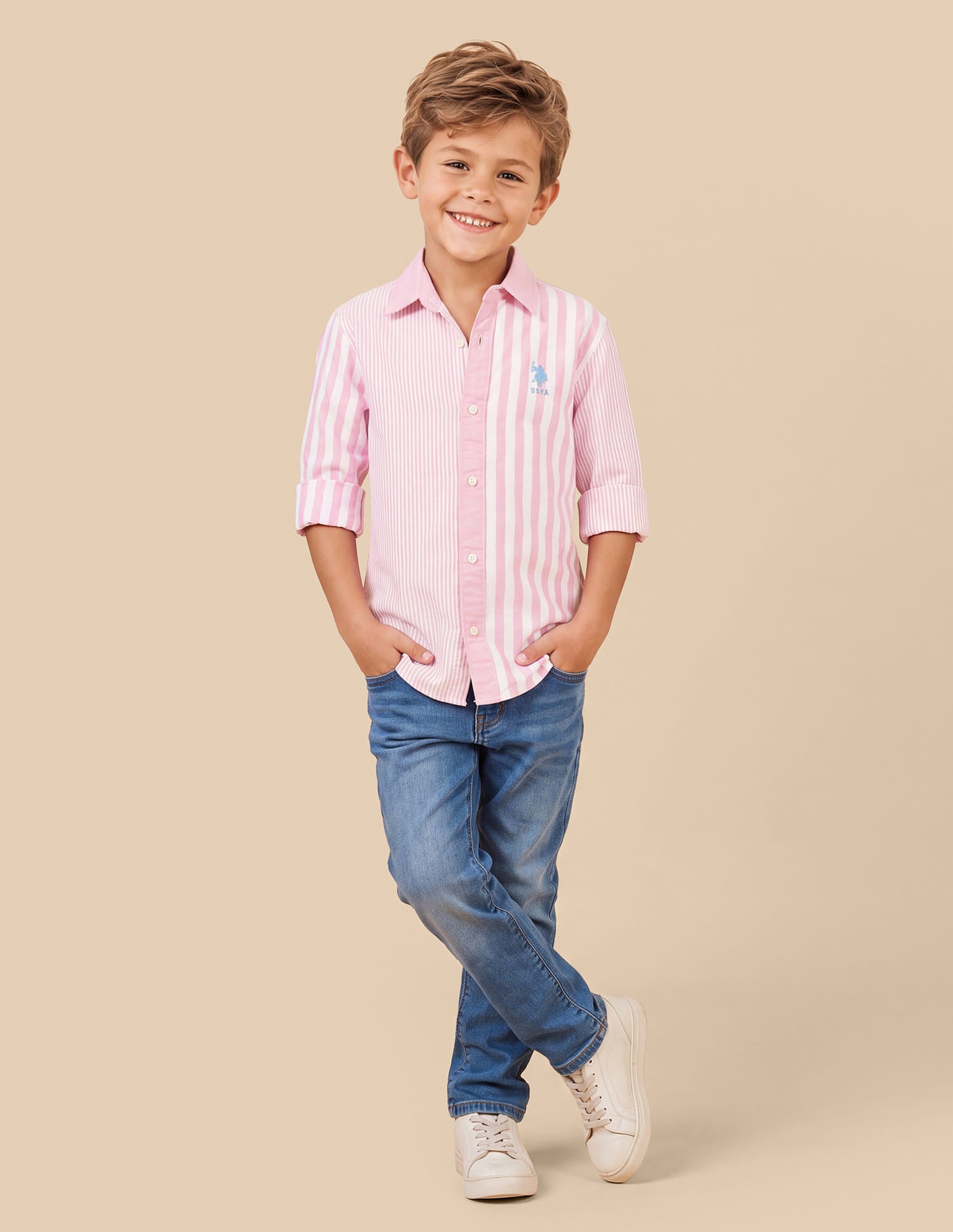 Vertical Striped Regular Fit Shirt Pink - U.S. Polo Assn. India | Large