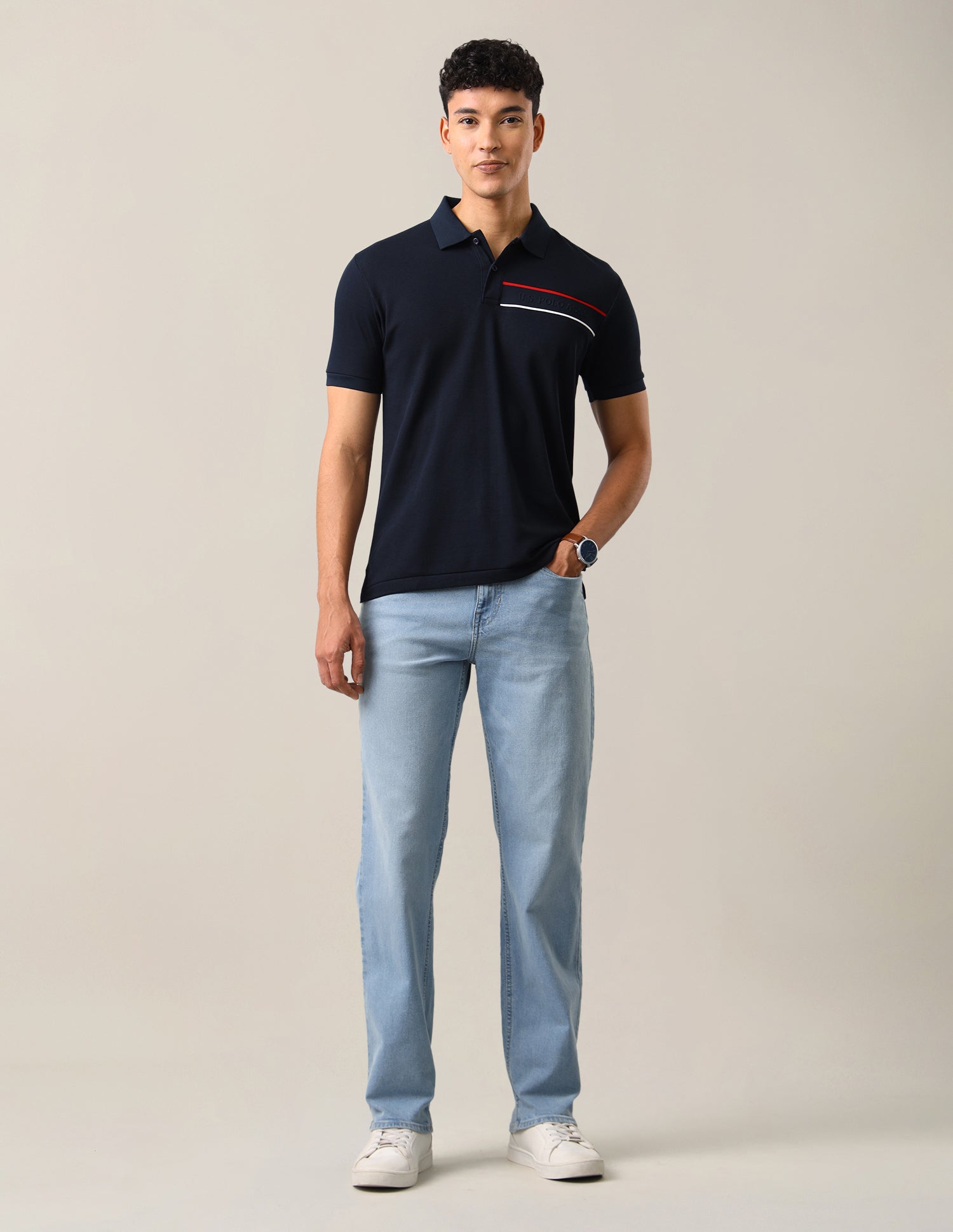 Solid Slim Fit Polo Shirt Navy - U.S. Polo Assn. India | Large