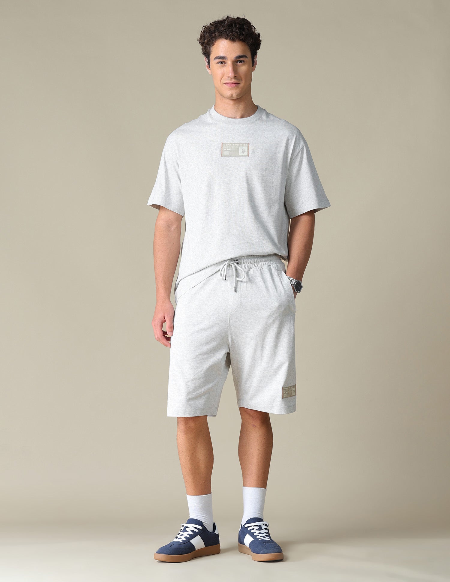 Heathered Relaxed Fit T-Shirt Ecru Melange - U.S. Polo Assn. India | Large